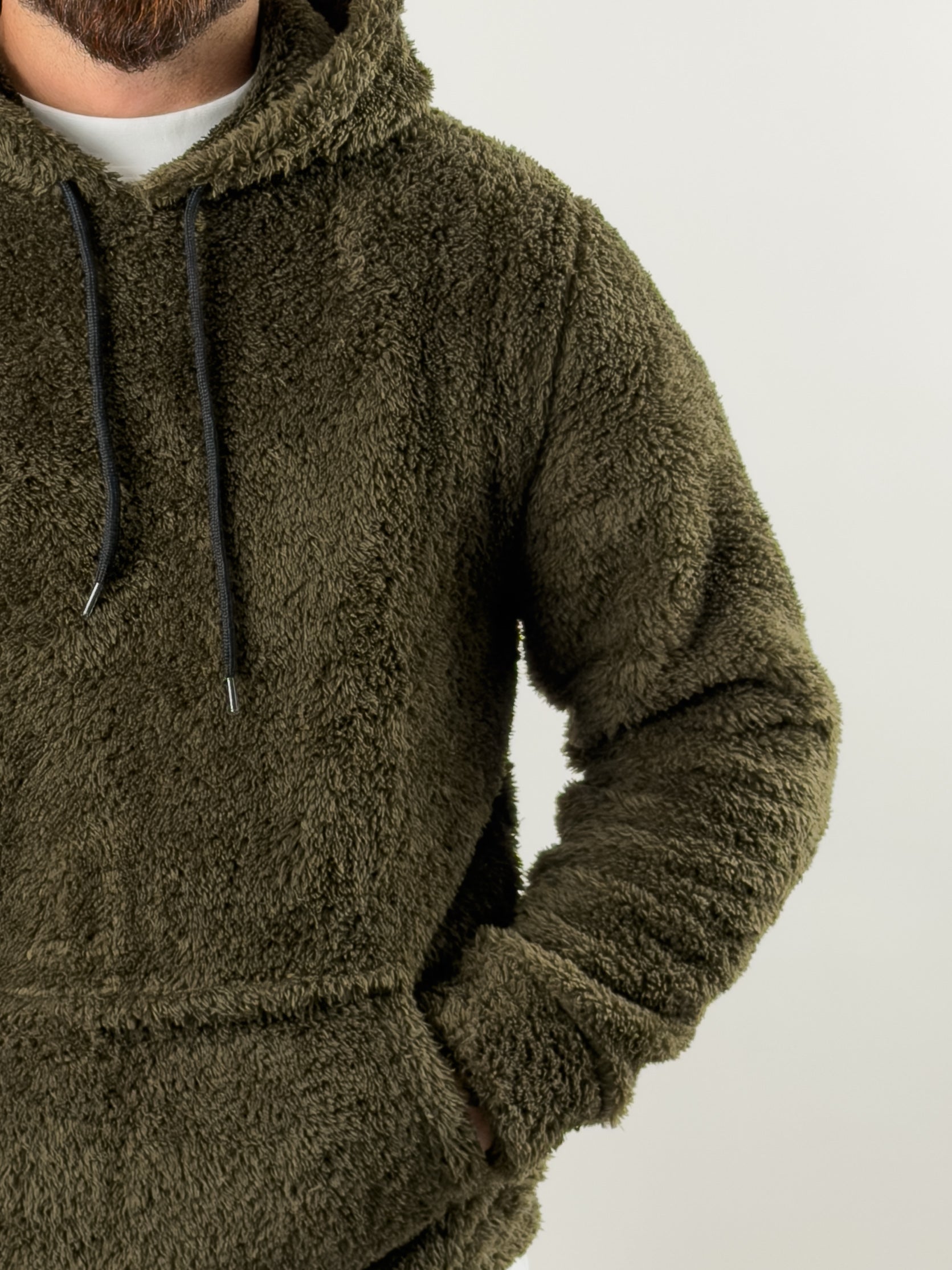 Erkek Haki Peluş Polar Sweatshirt COC2570