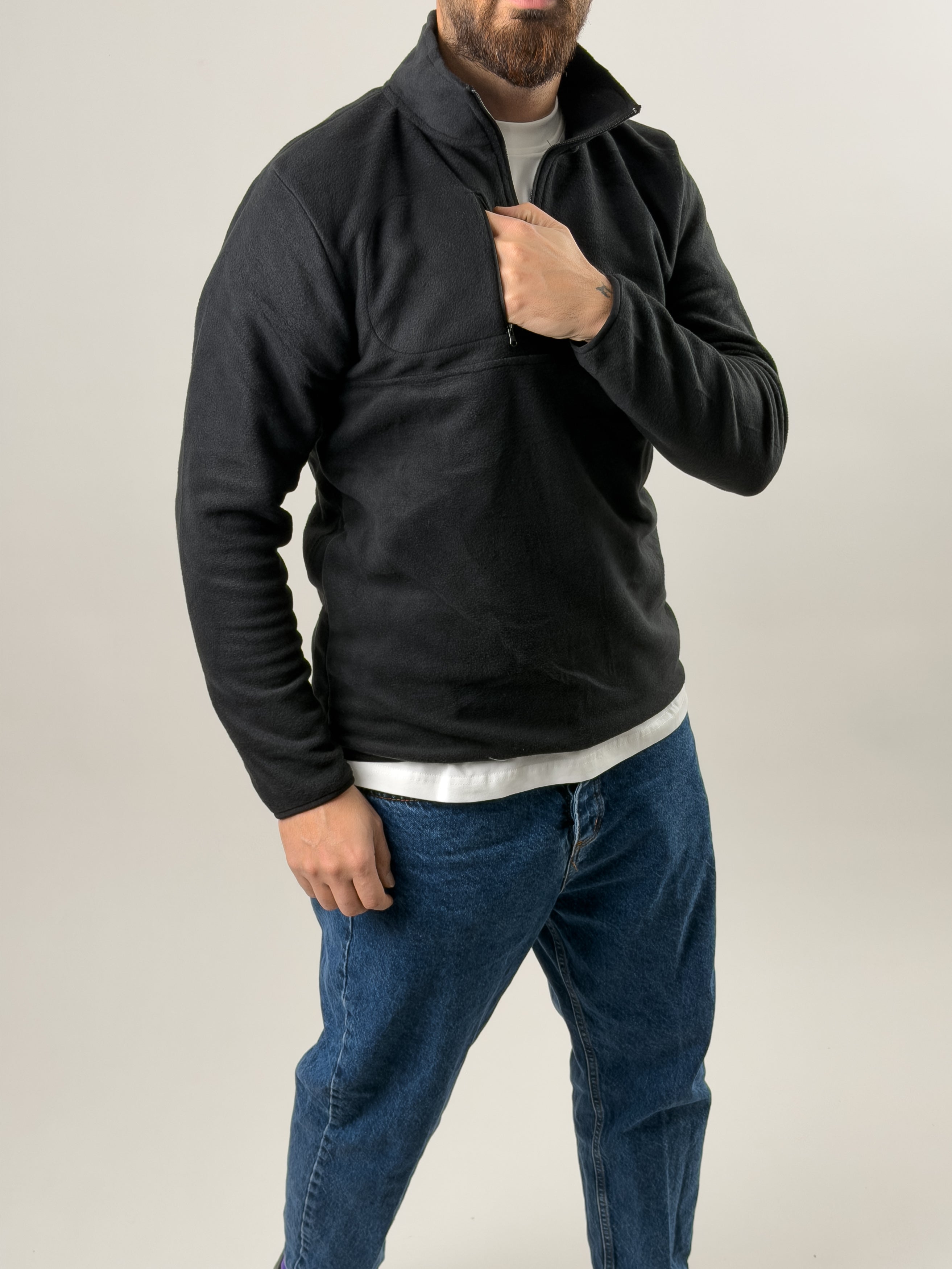 Erkek Siyah Polar Sweatshirt COC2569