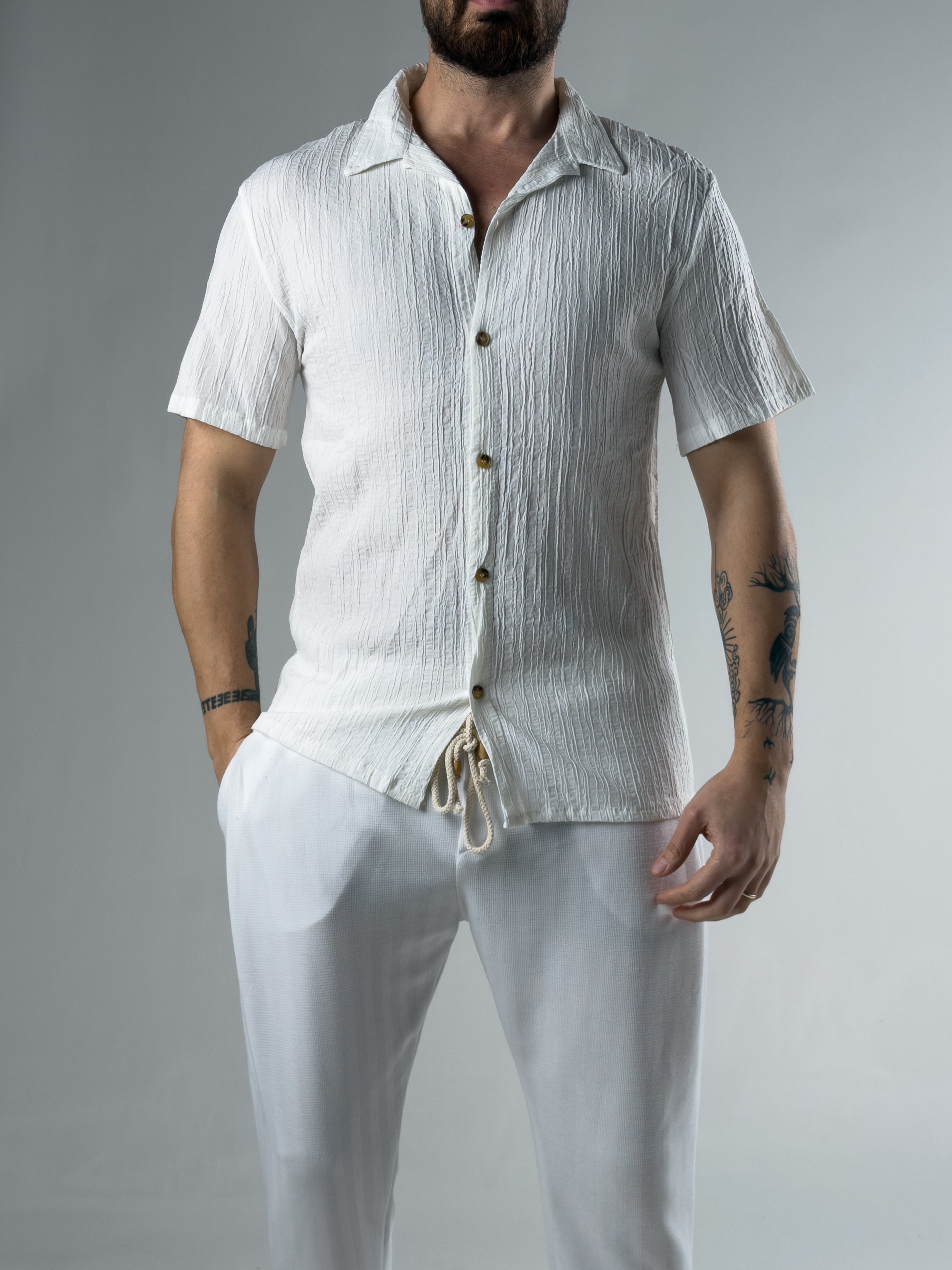 Erkek Soft Dokulu Beyaz Gömlek COCK0092