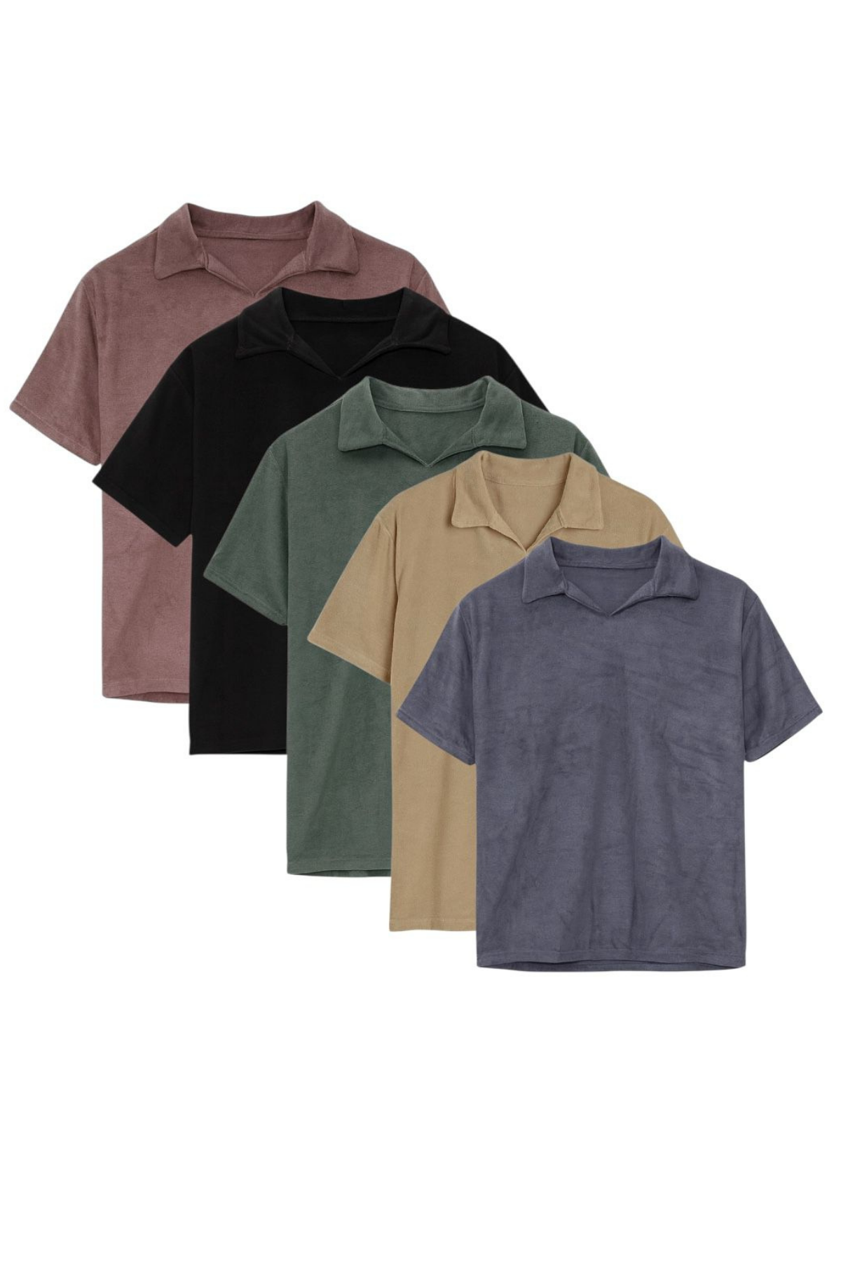 Erkek Tişört 5'li Set Oversize Polo Yaka Basic Yumuşak Dokulu T-Shirt Kahve-Siyah-Haki-Bej-Antr COC2573
