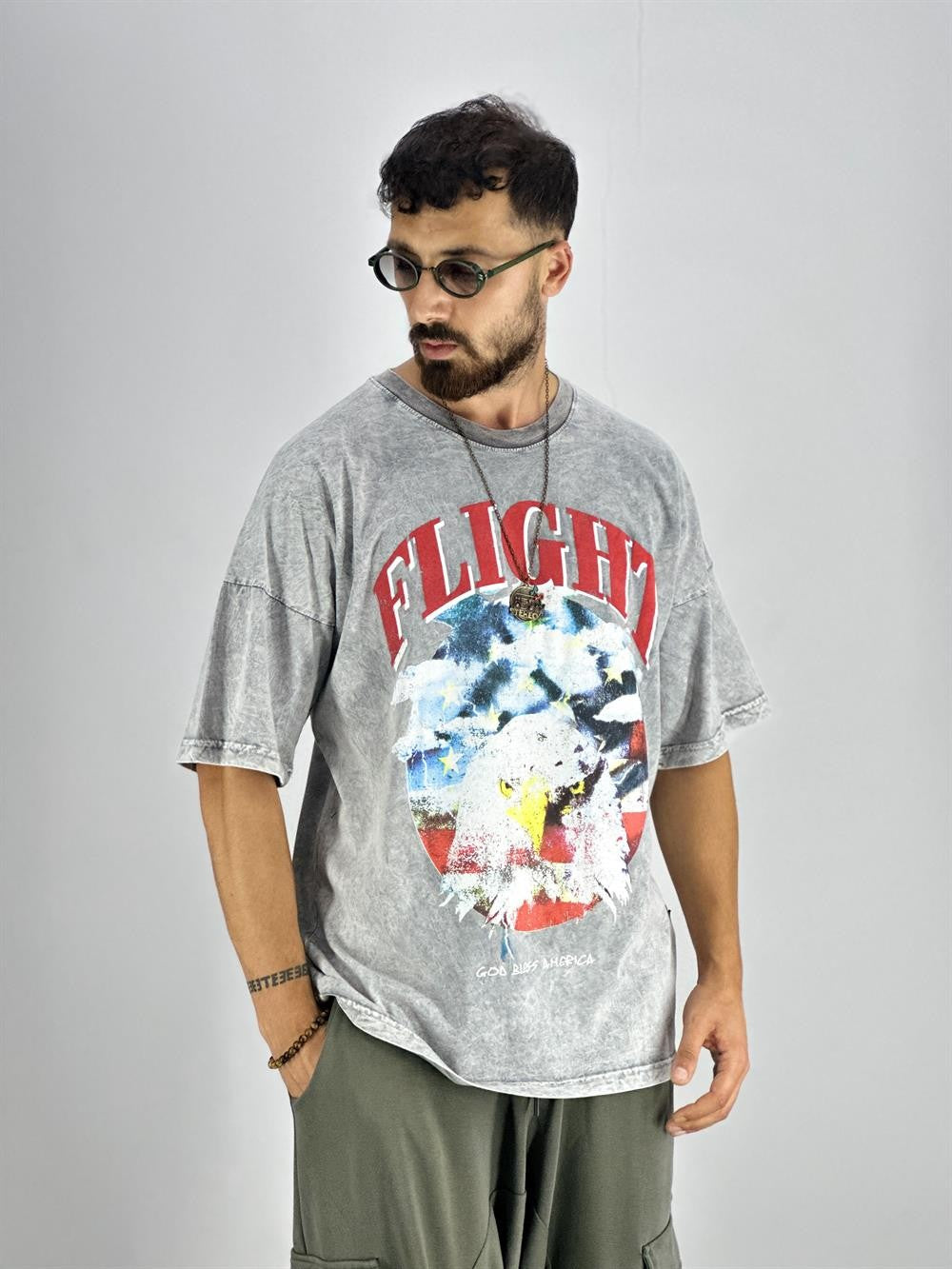 Erkek Yıkamalı Kumaş Baskılı T-Shirt COC2215