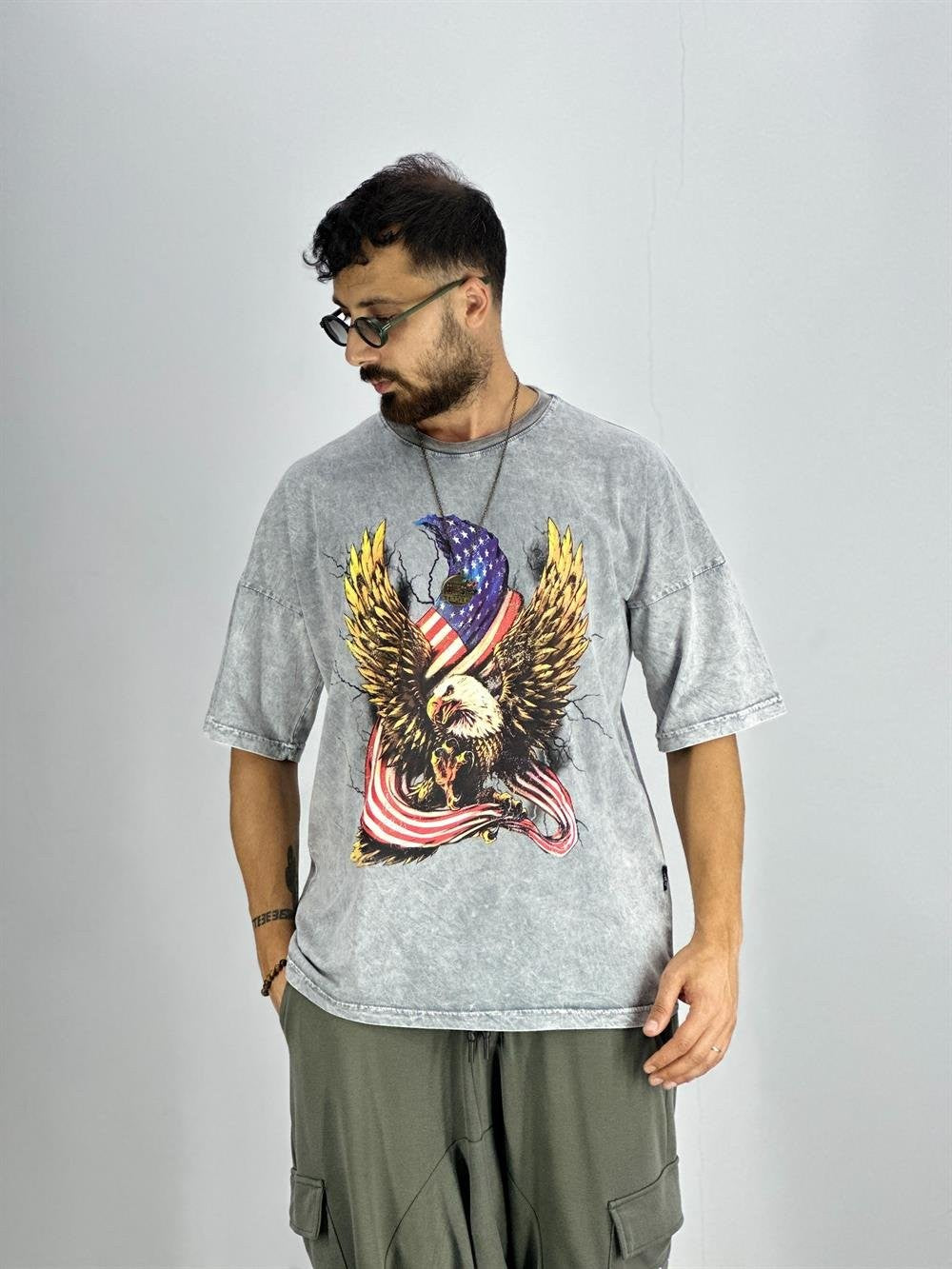 Erkek Yıkamalı Kumaş Baskılı T-Shirt COC2216