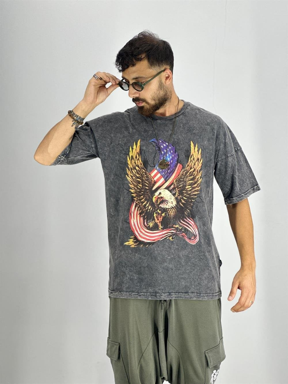 Erkek Yıkamalı Kumaş Baskılı T-Shirt COC2218