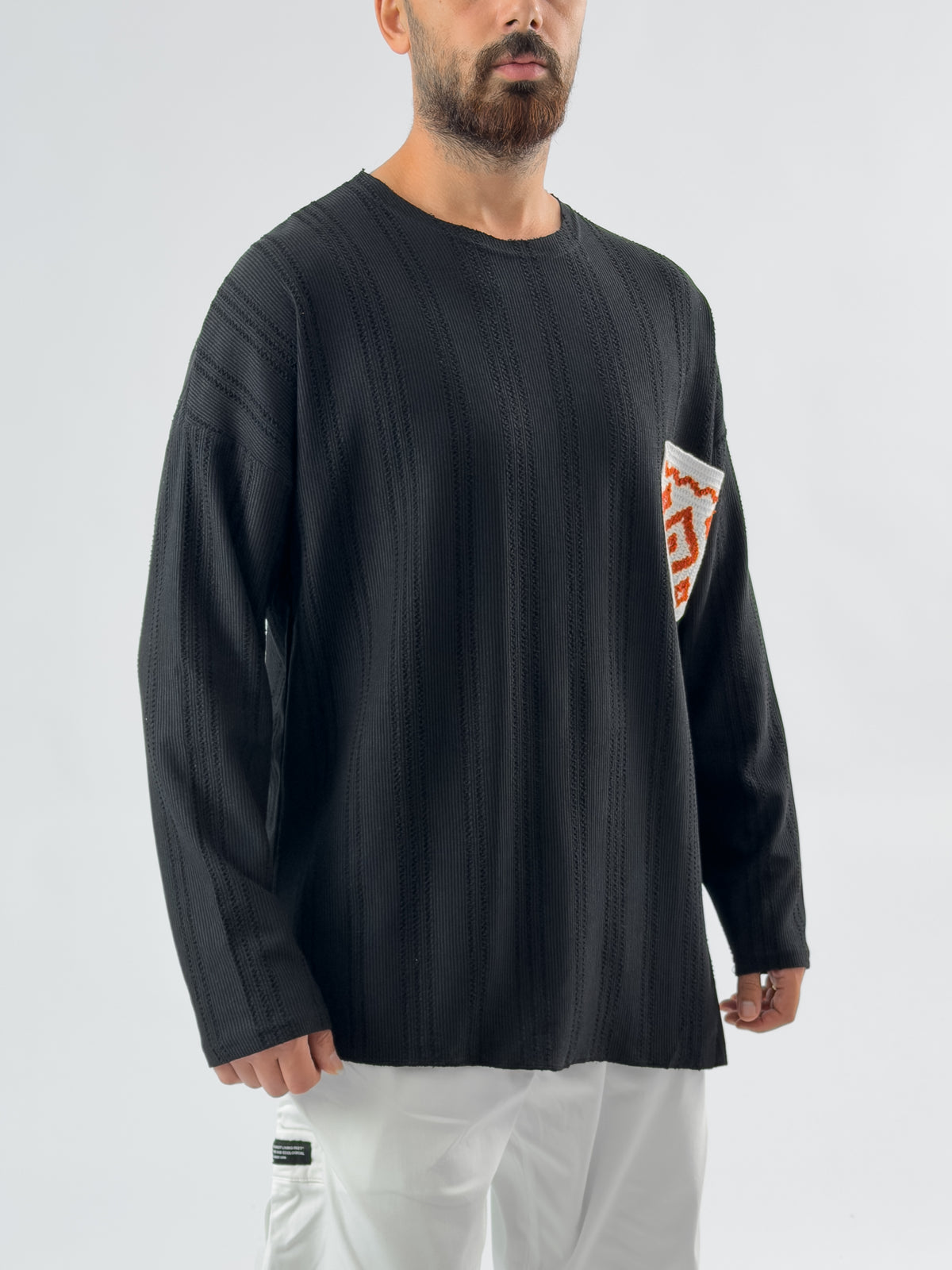 Etnik Cep Detaylı Siyah Erkek Sweatshirt COC3453