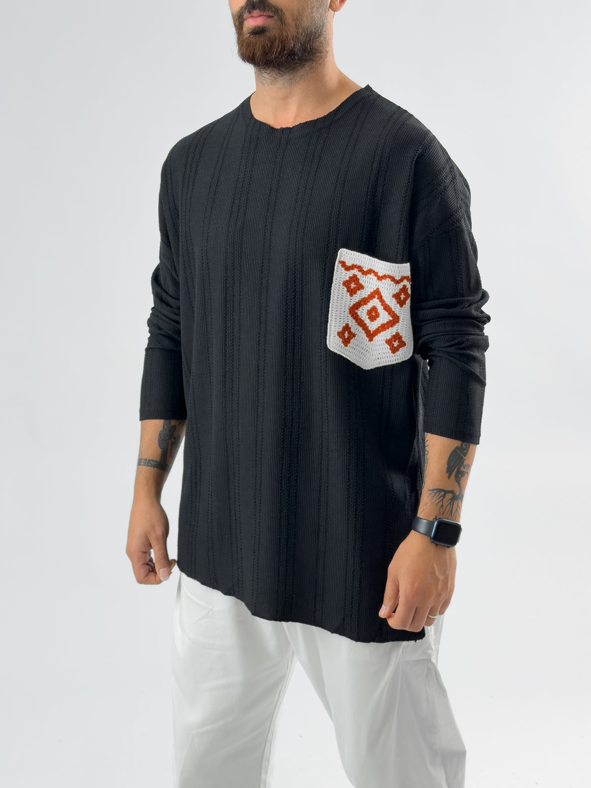 Etnik Cep Detaylı Siyah Erkek Sweatshirt COC3453
