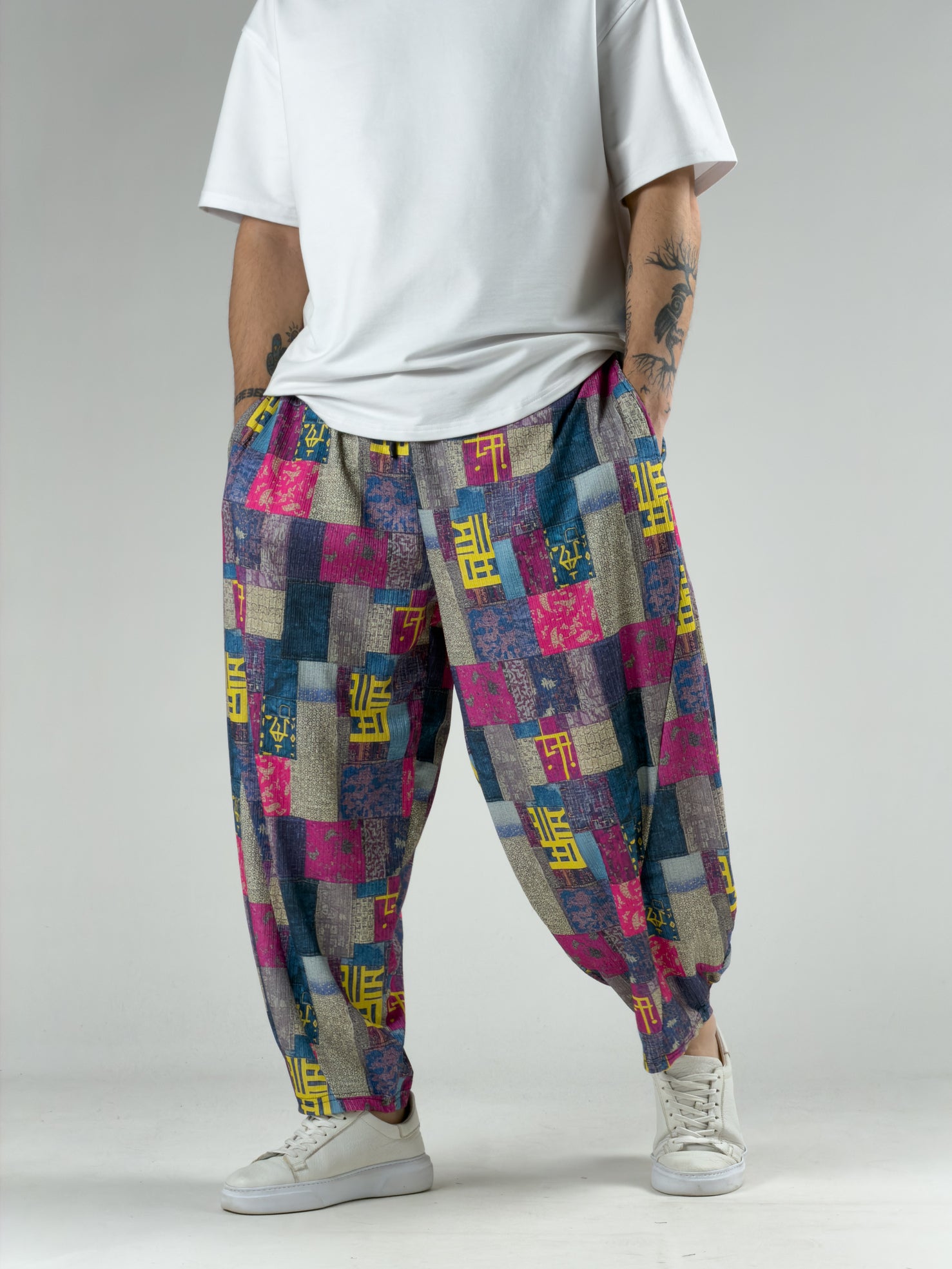 Etnik Chinese Erkek Patchwork Oversize Pantolon COC3054