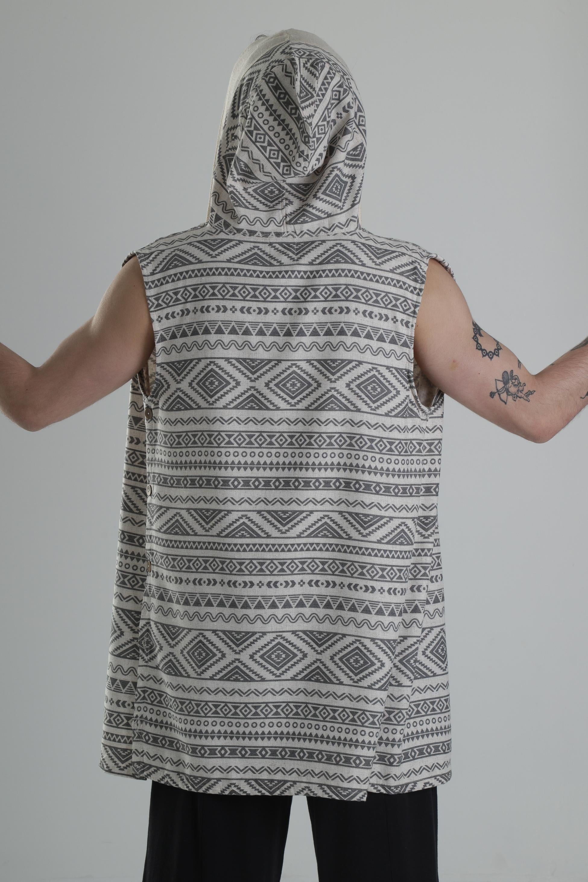 Etnik Desenli Kapüşonlu Panço COC2237