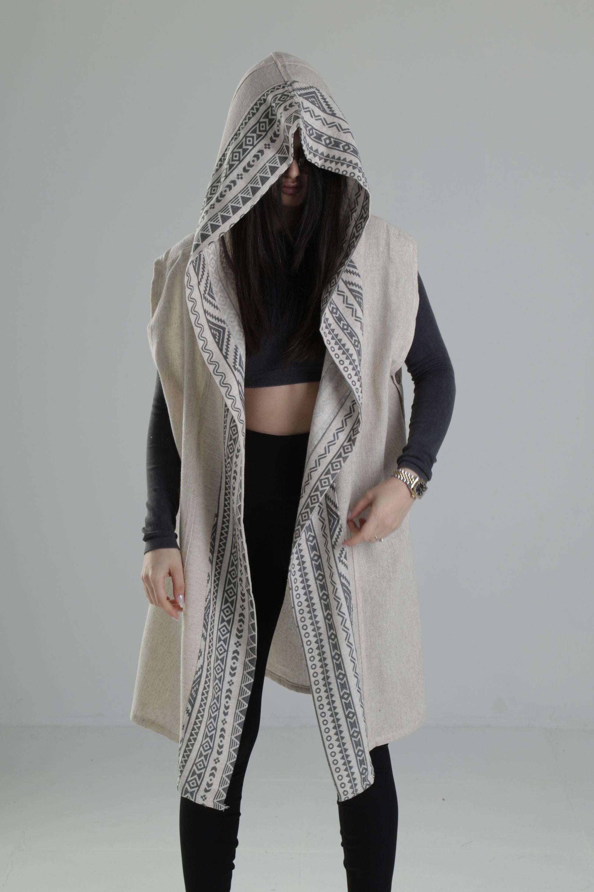 Etnik Desenli Şeritli Kimono COC2256