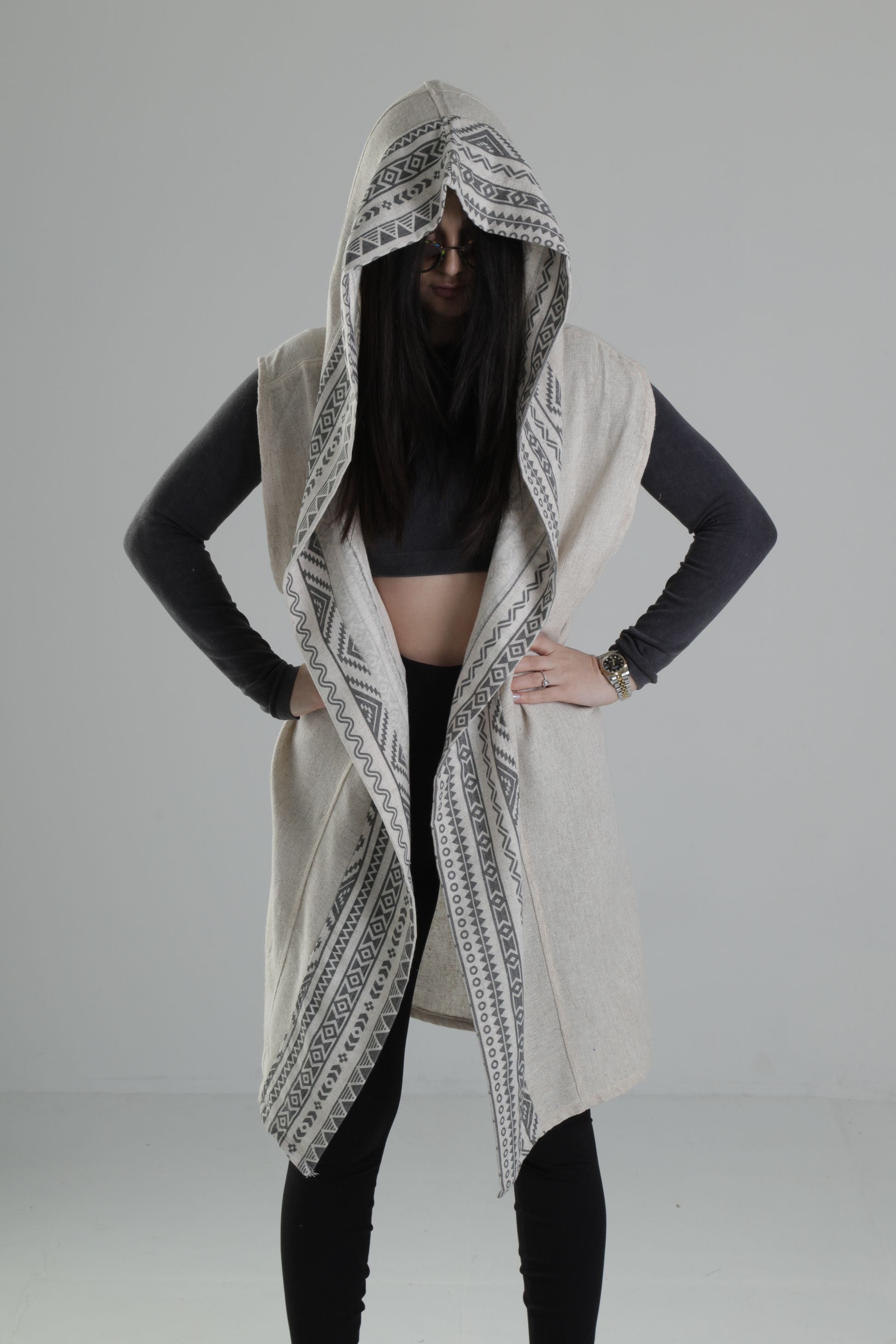 Etnik Desenli Şeritli Kimono COC2256