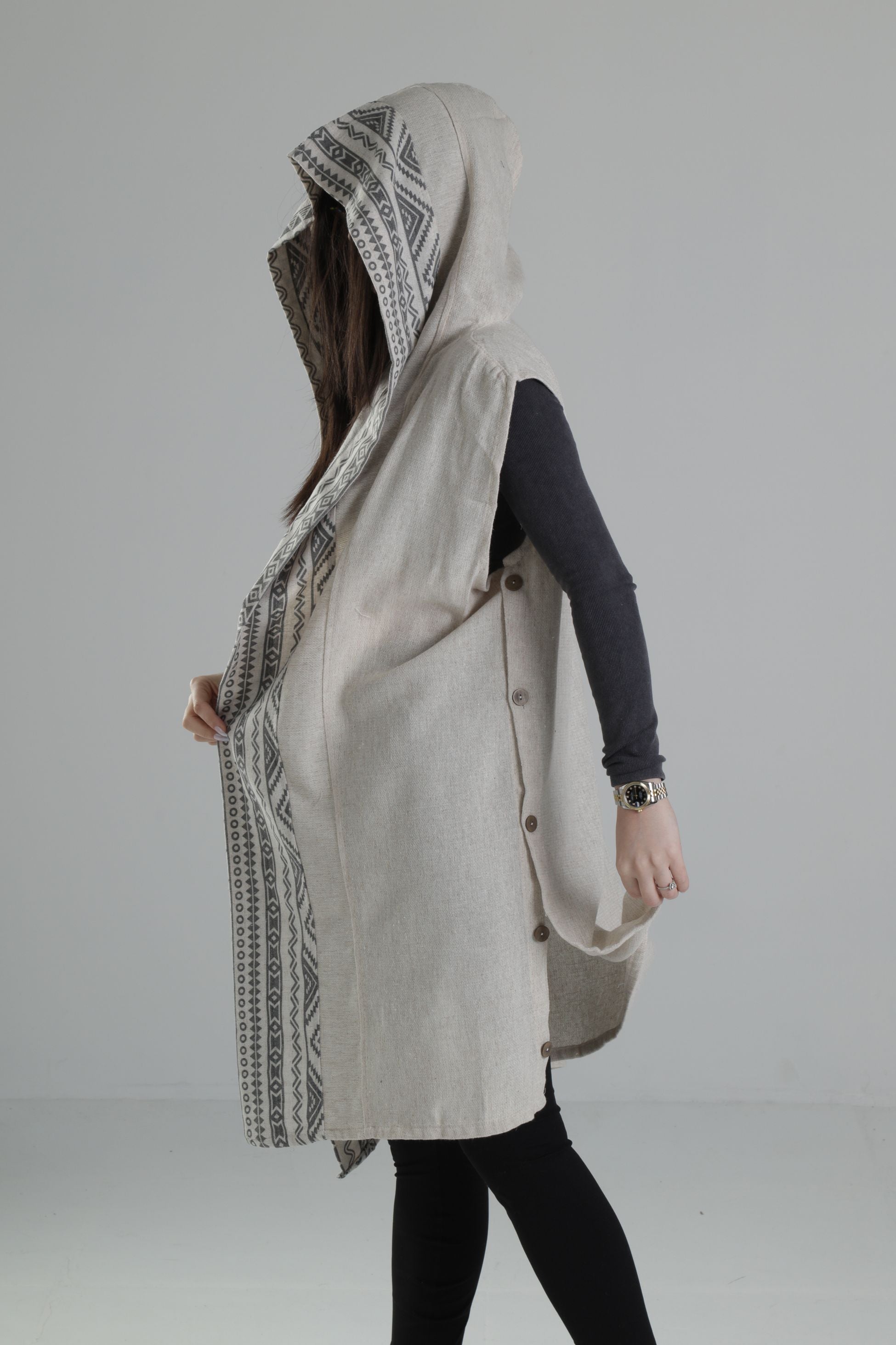 Etnik Desenli Şeritli Kimono COC2256
