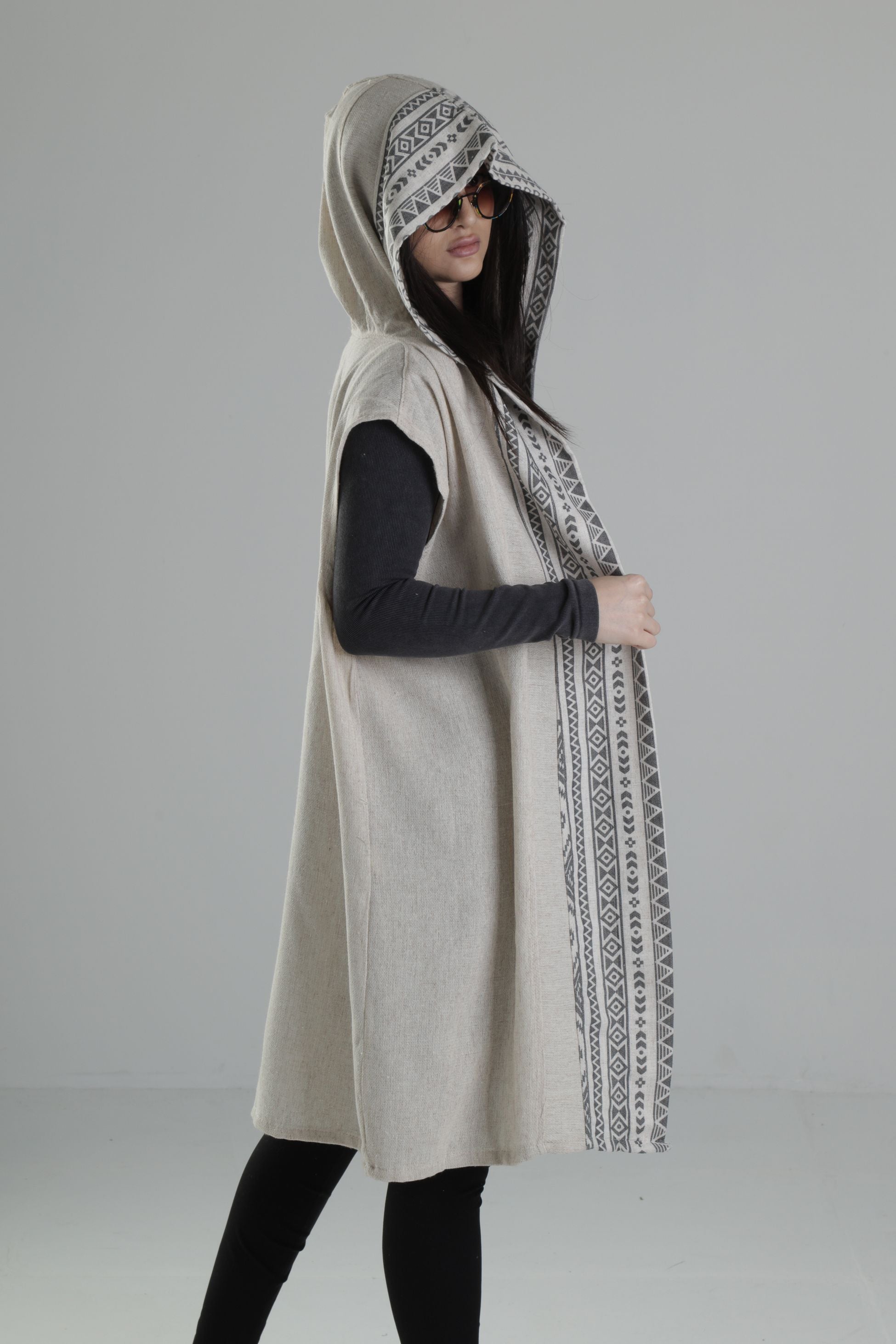 Etnik Desenli Şeritli Kimono COC2256