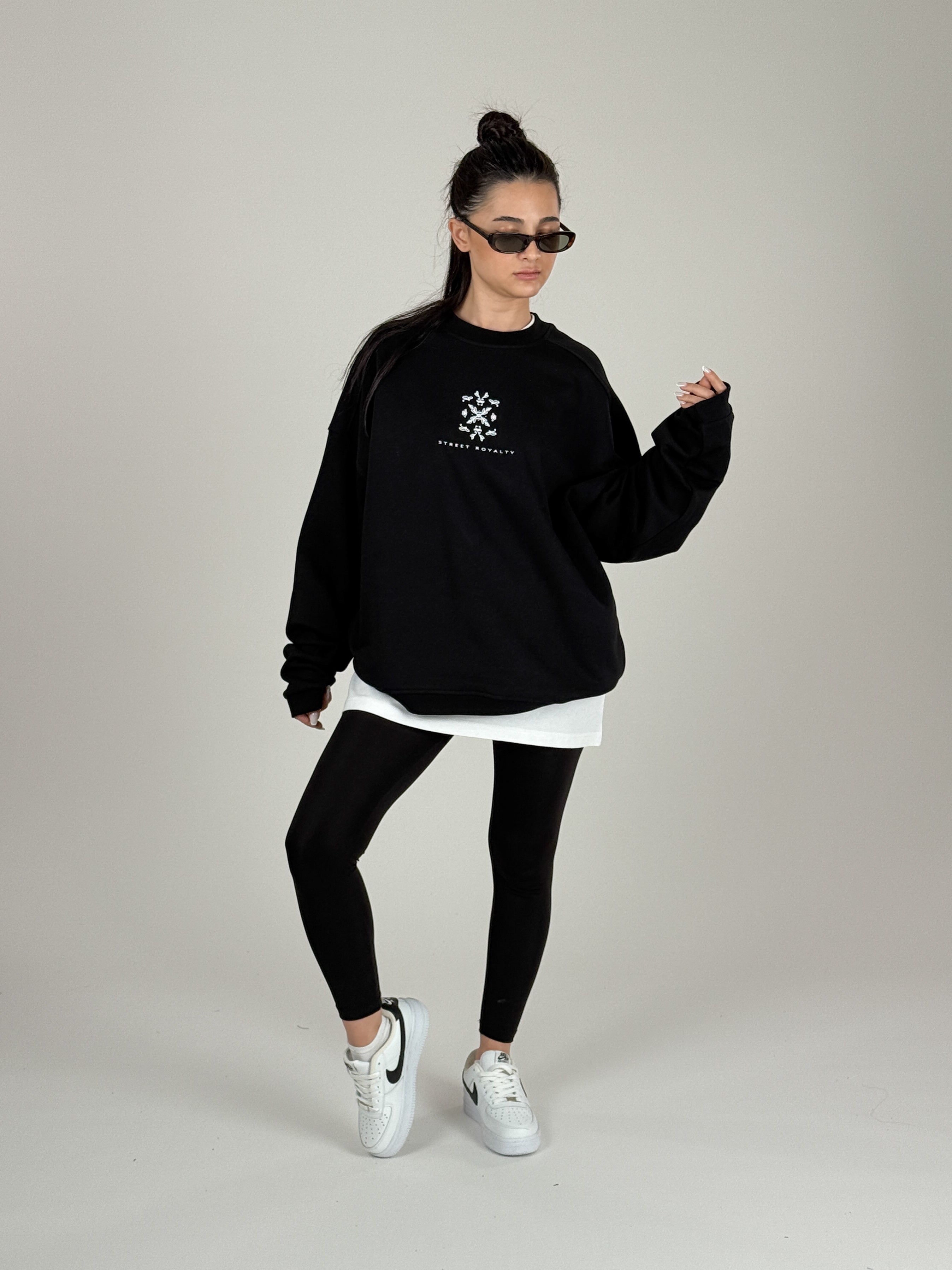 Etnik Desenli Siyah Kadın Sweatshirt COC1094