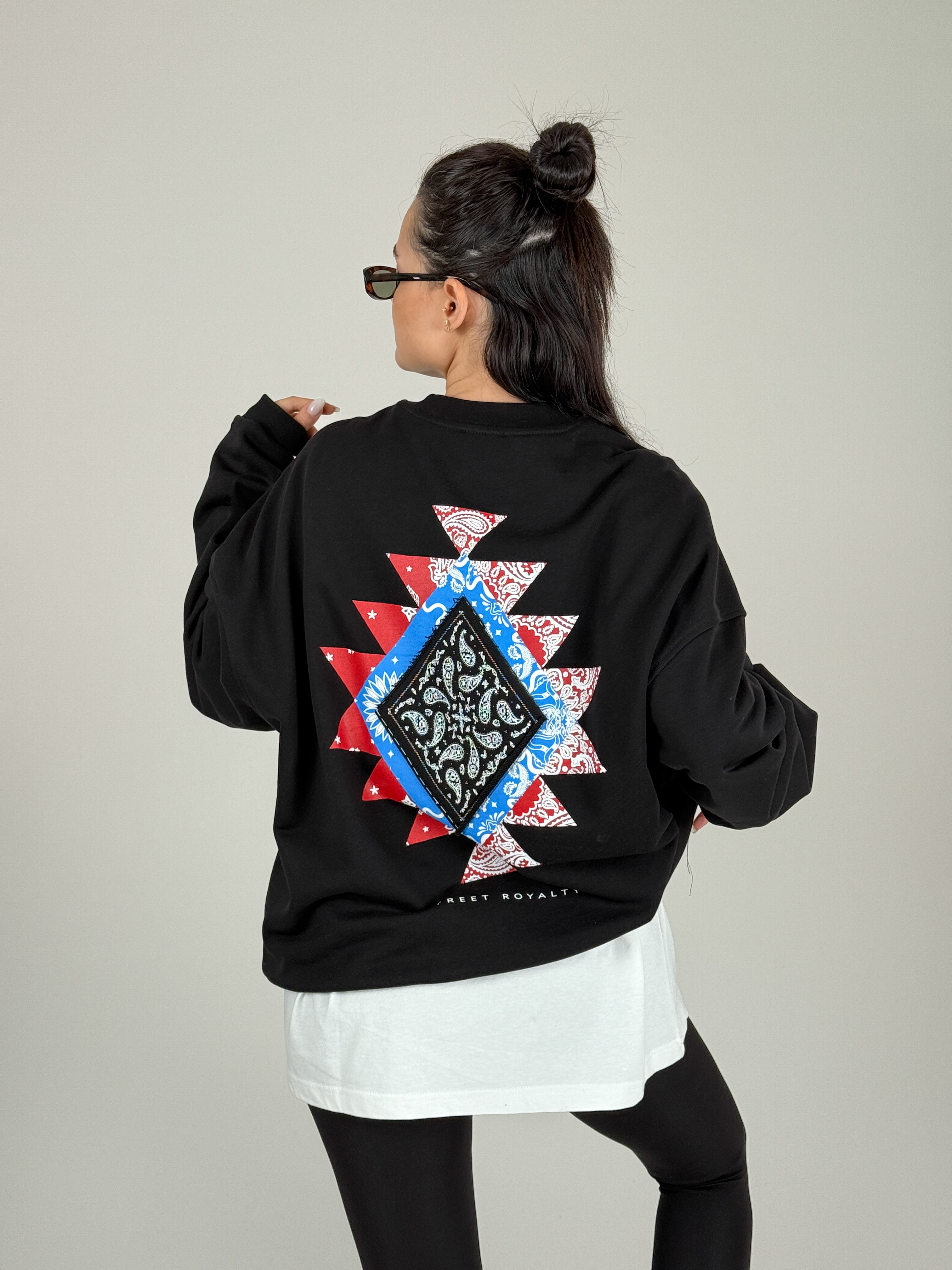 Etnik Desenli Siyah Kadın Sweatshirt COC1094
