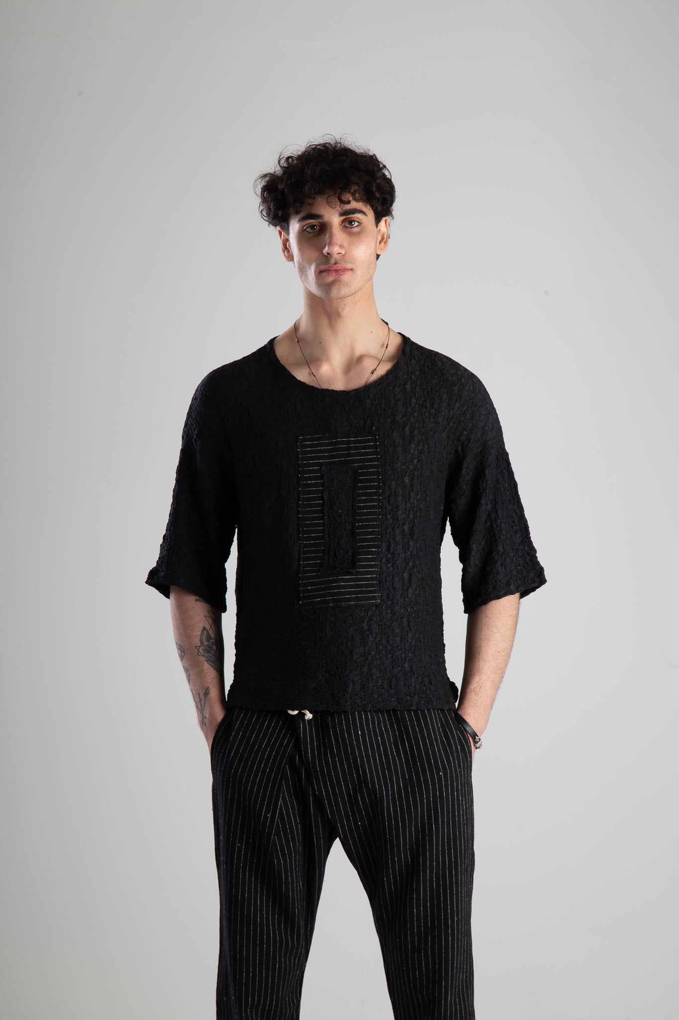 Etnik Desenli Siyah T-shirt COC3059