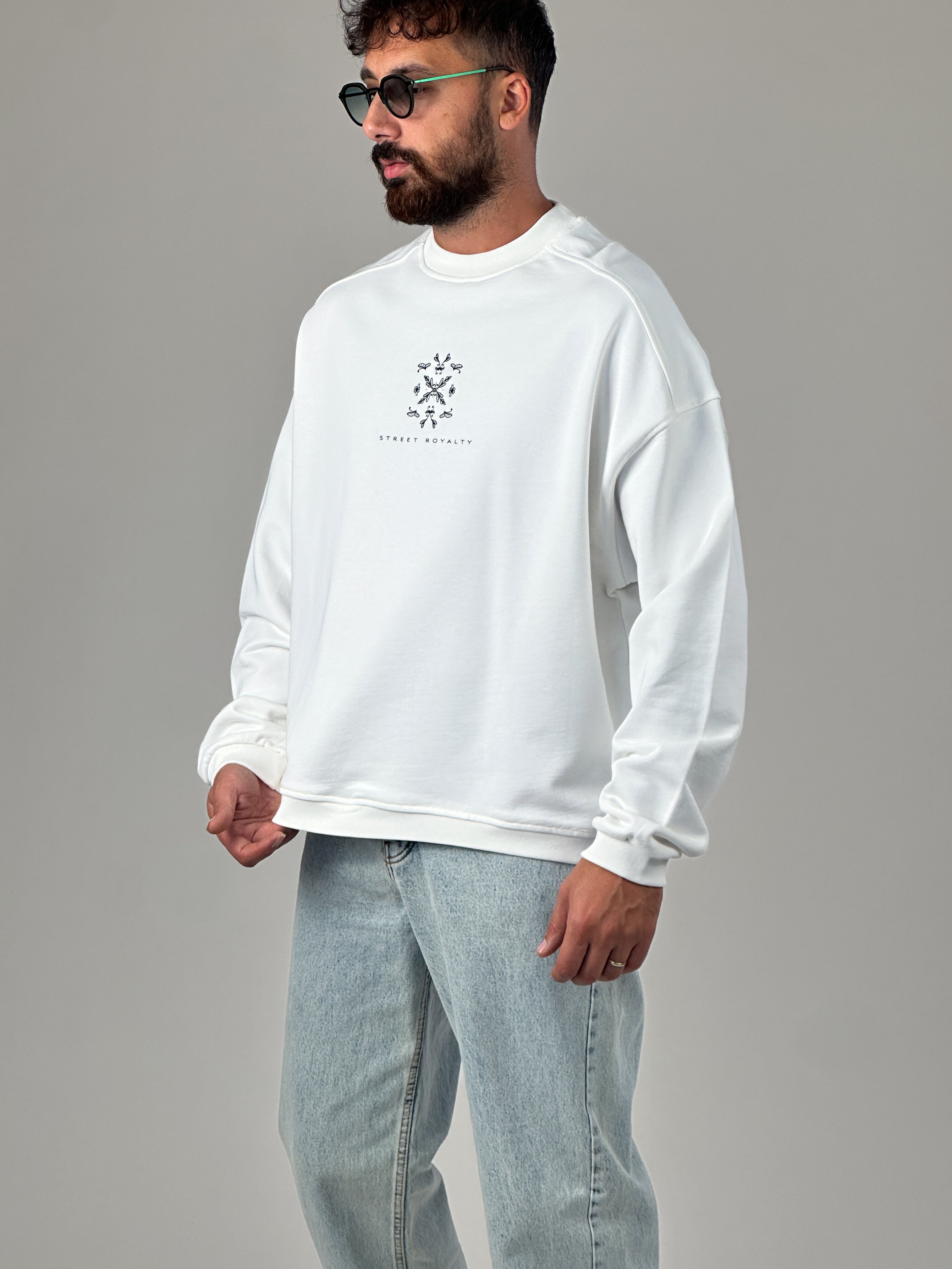 Etnik Desenli Tasarım Erkek Beyaz Sweatshirt COC1030