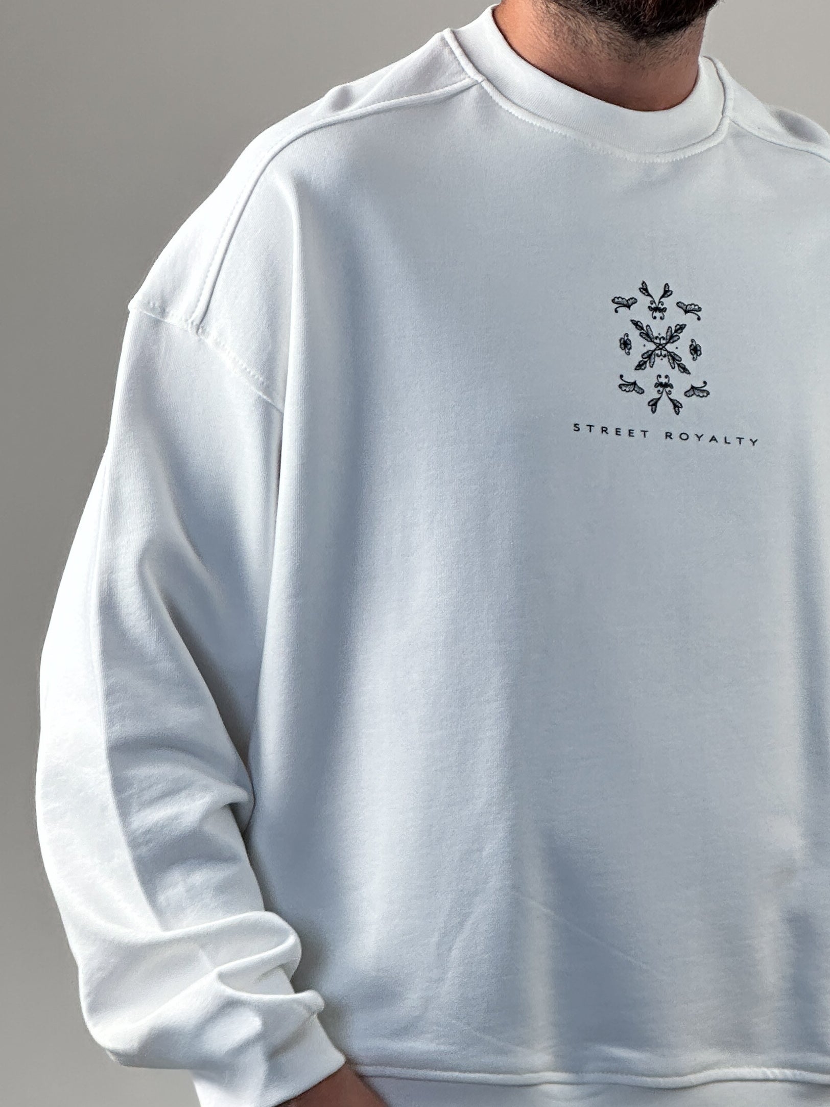 Etnik Desenli Tasarım Erkek Beyaz Sweatshirt COC1030