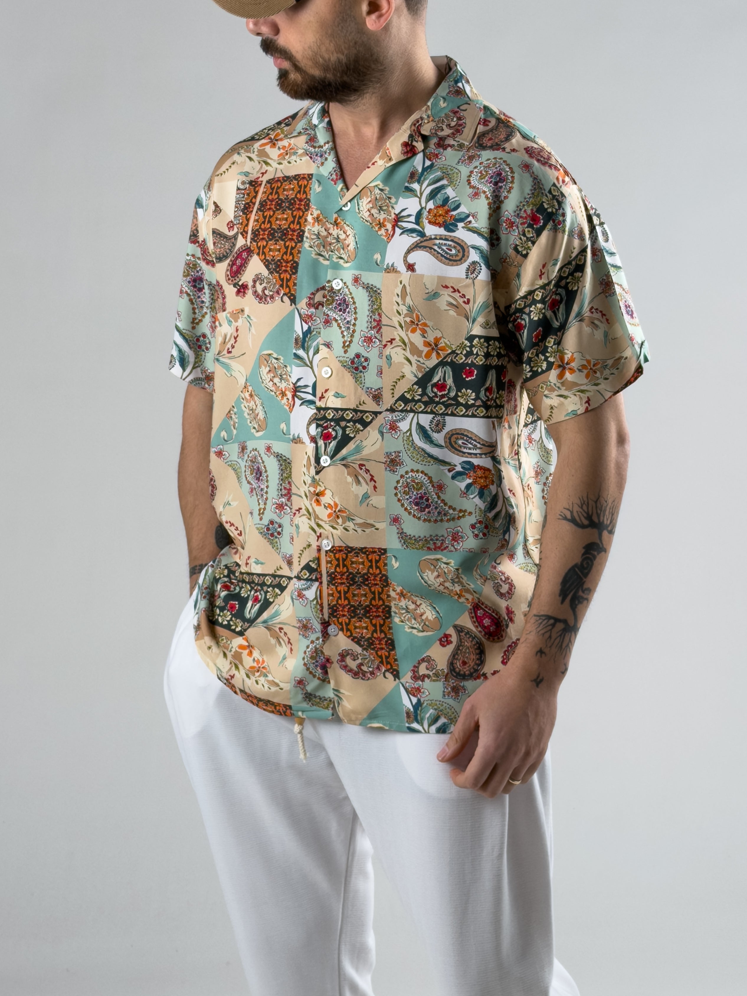 Etnik Desenli Tropikal Erkek Gömlek COC2976