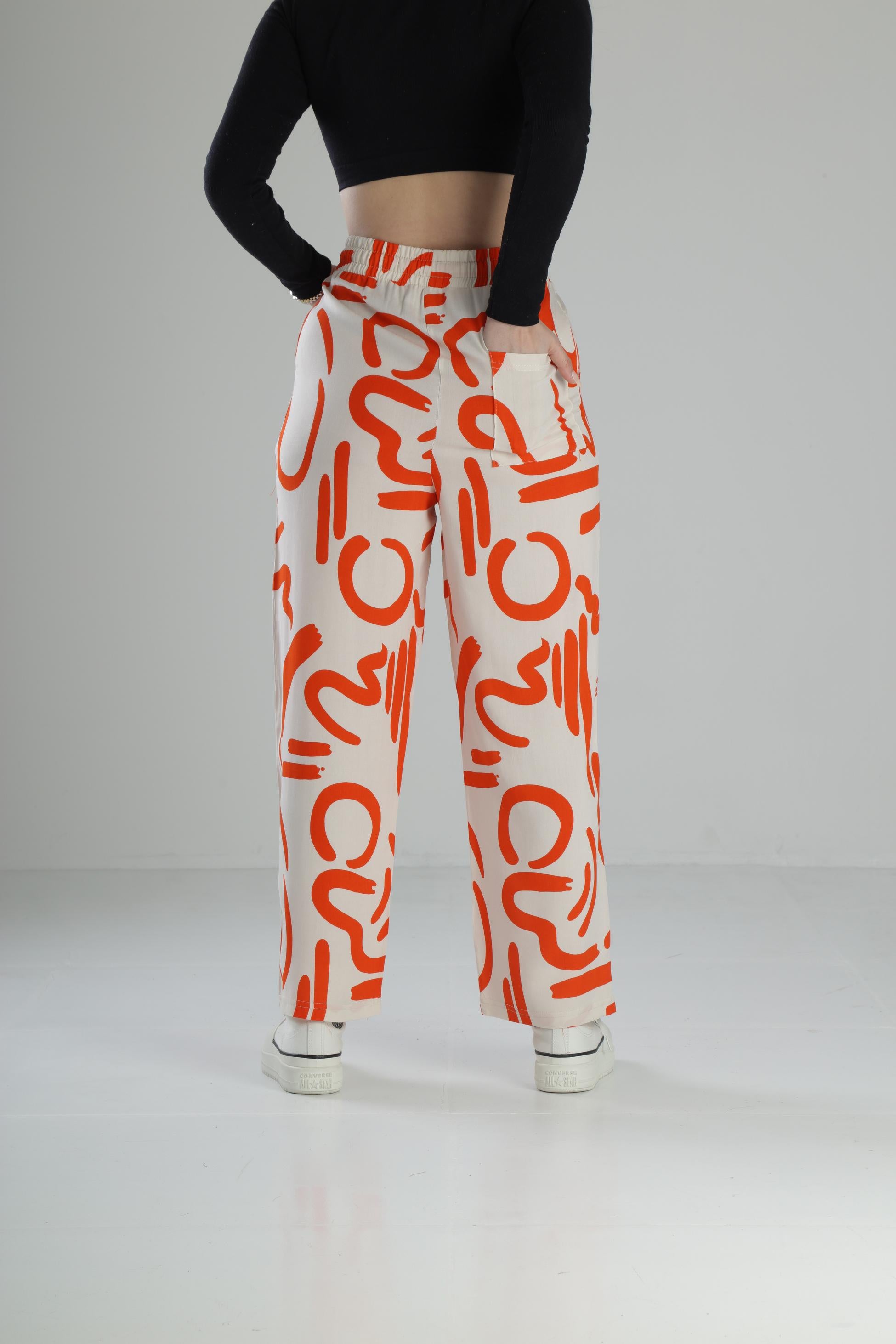 Etnik Desenli Turuncu Baggy Pantolon COC2259