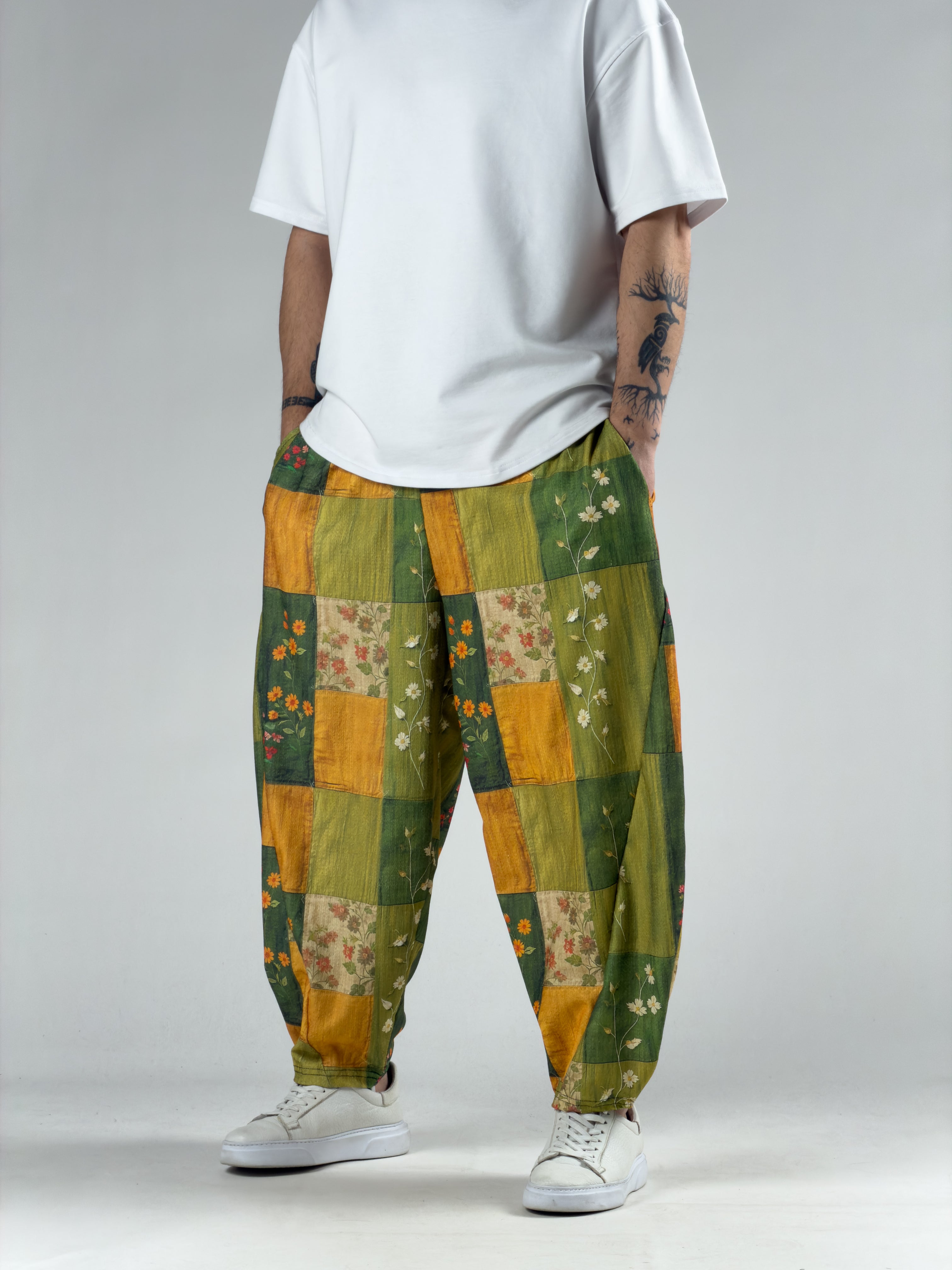 Etnik Rose Erkek Patchwork Oversize Pantolon COC3040