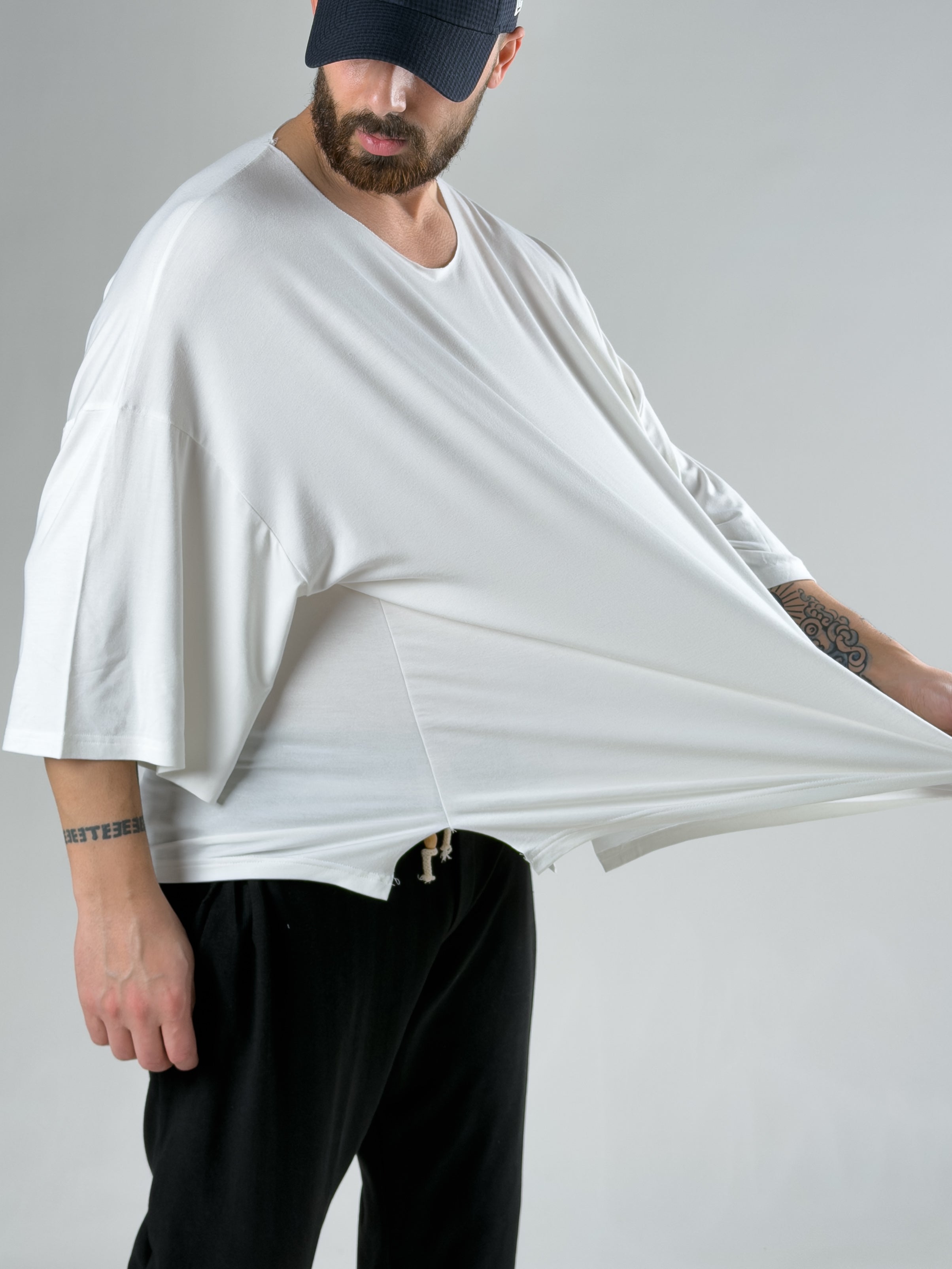 Fakir Kol Beyaz Oversize Viscon T-Shirt COC2269