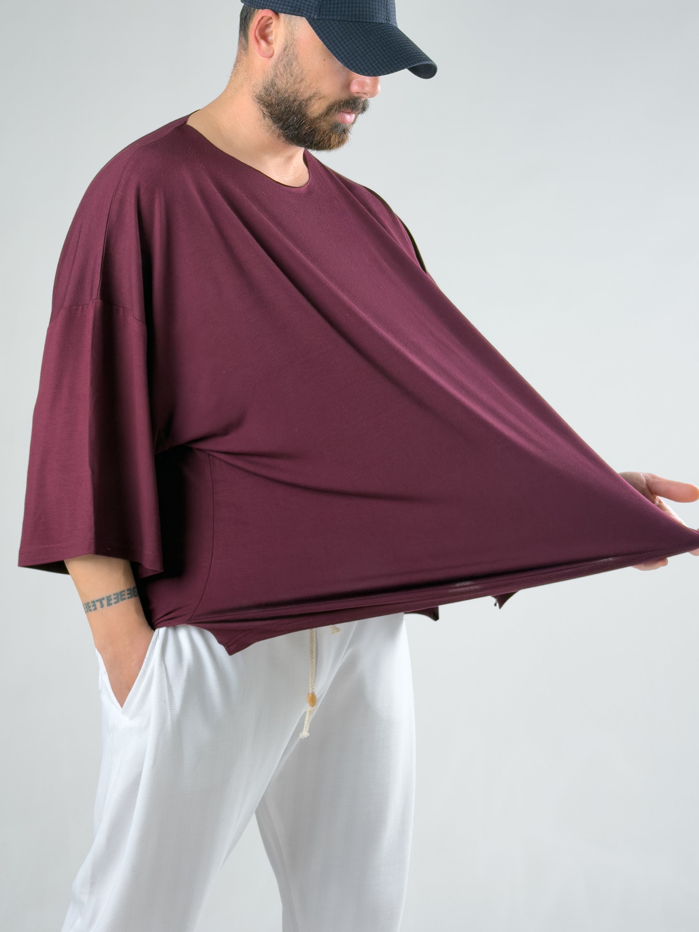 Fakir Kol Bordo Oversize Viscon T-Shirt COC3025