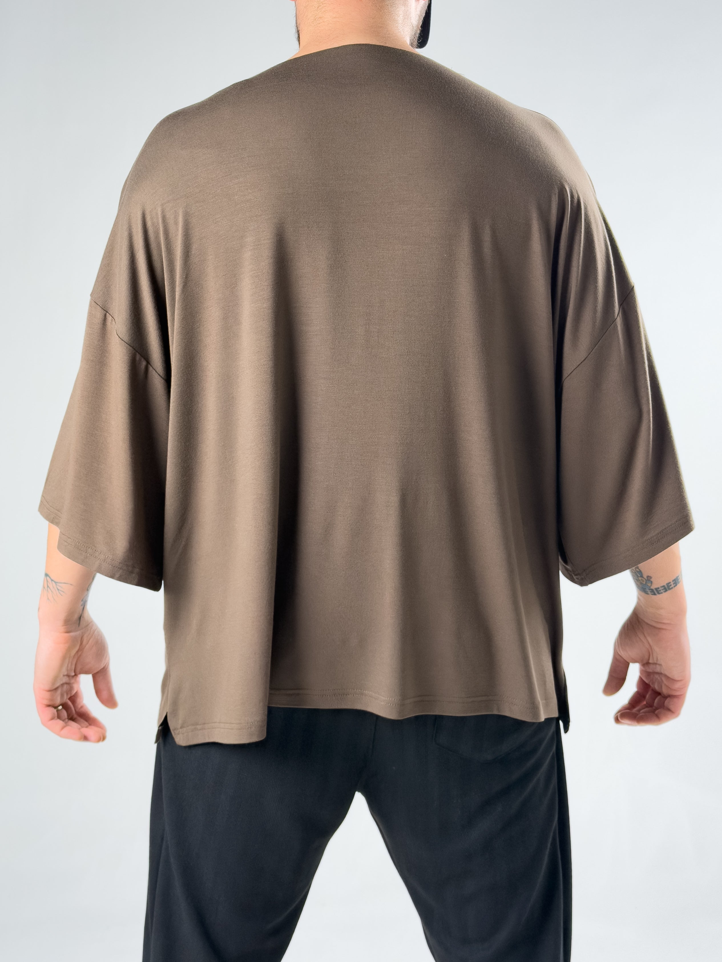 Fakir Kol Kahve Oversize Viscon T-Shirt COC3028