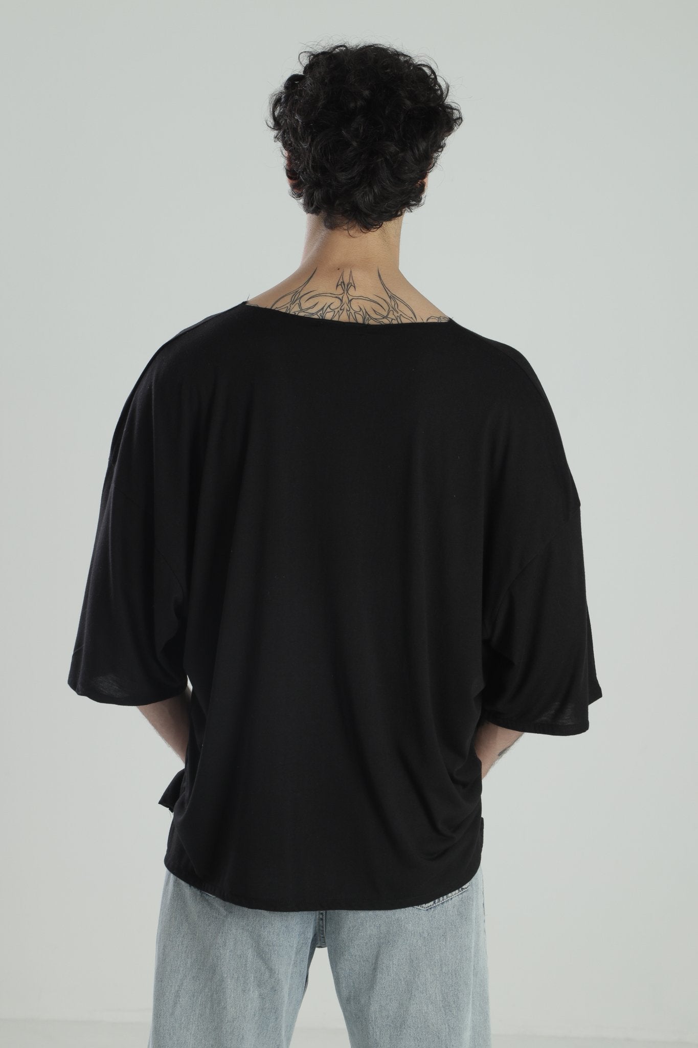 Fakir Kol Siyah Oversize Viscon T-Shirt COC2277