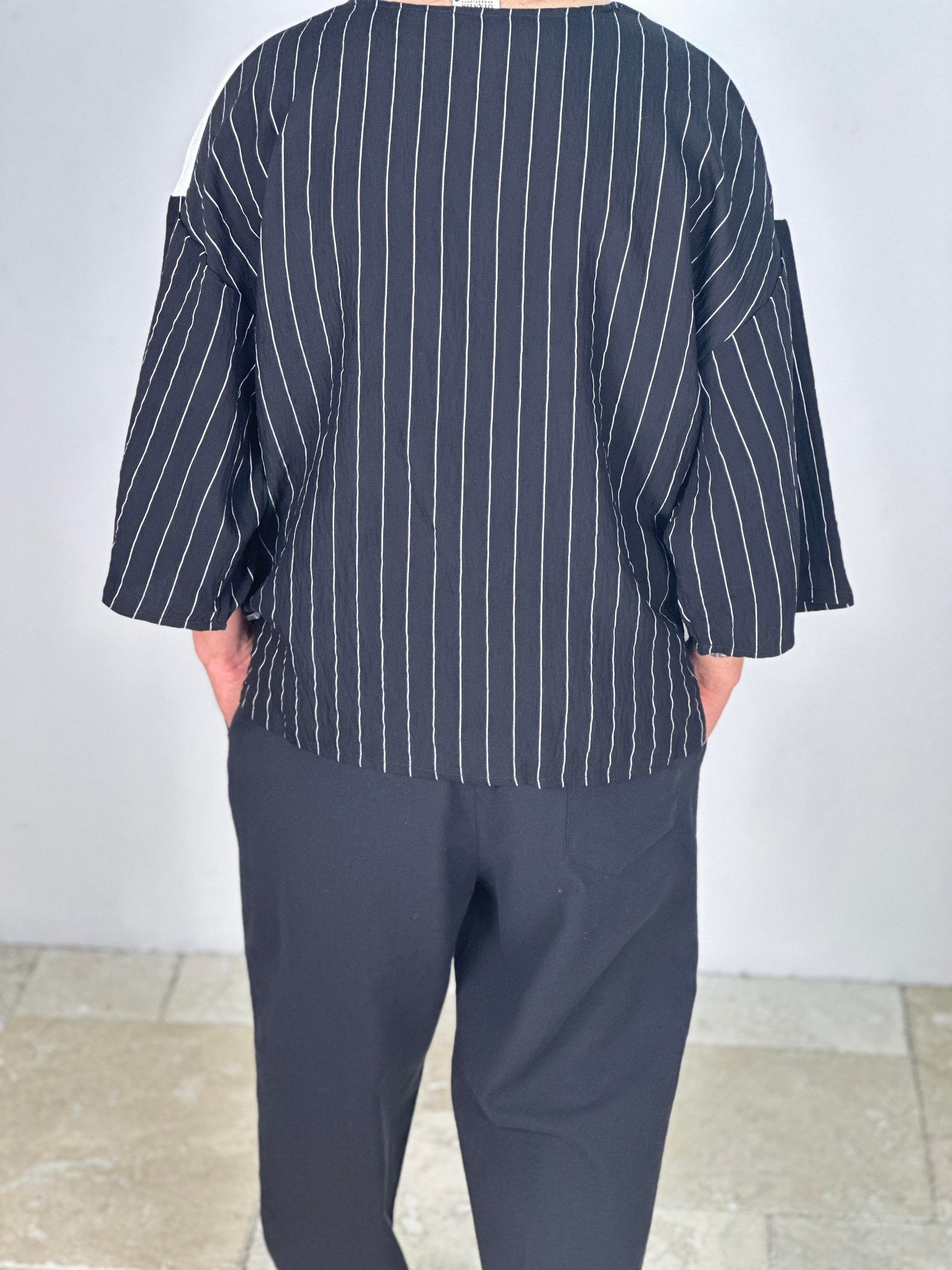 Fakir Kol Viscon Siyah Beyaz Oversize T-Shirt COC2279