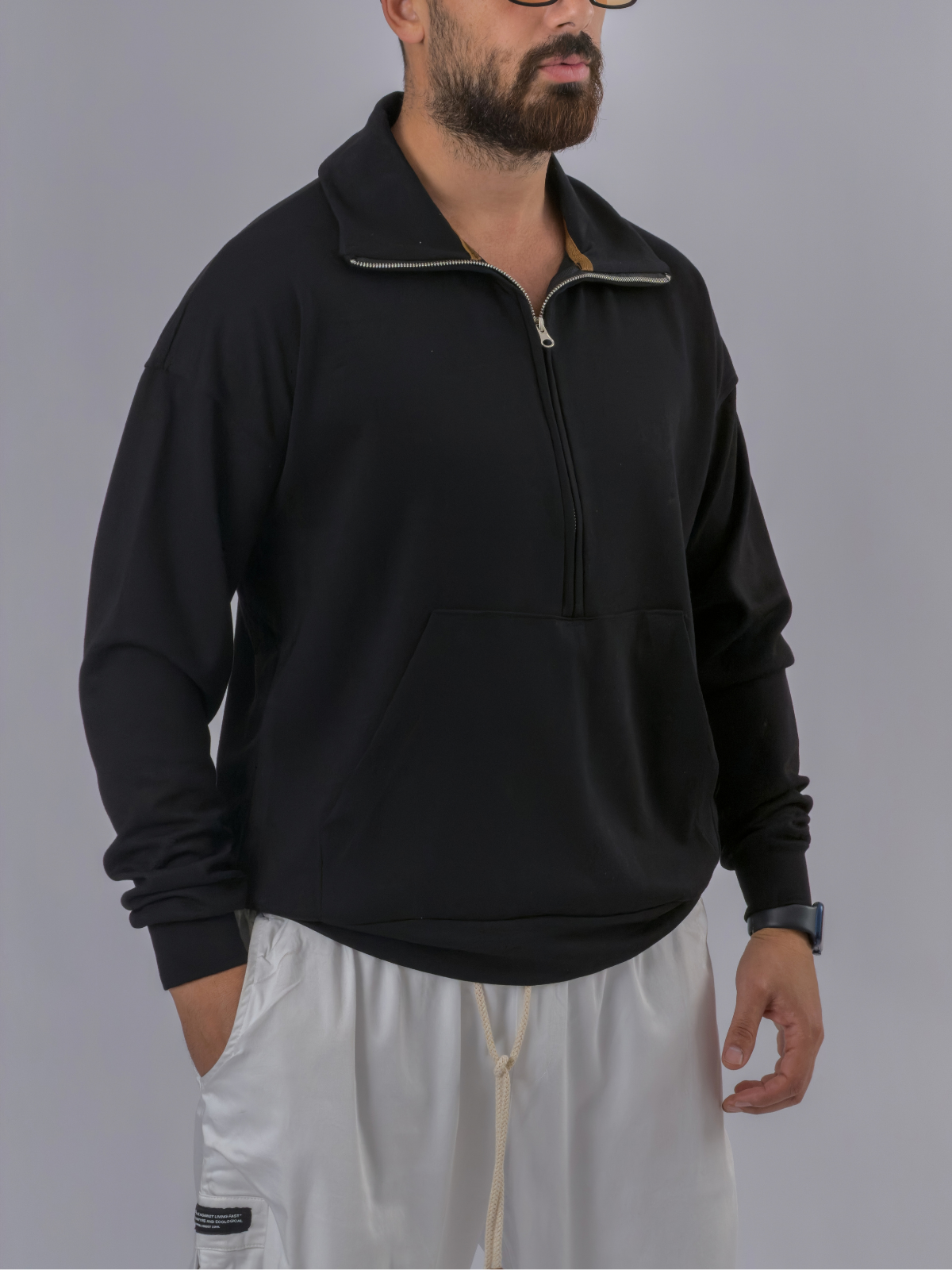 Fermuarlı Polo Yaka Siyah Erkek Sweatshirt COC3521