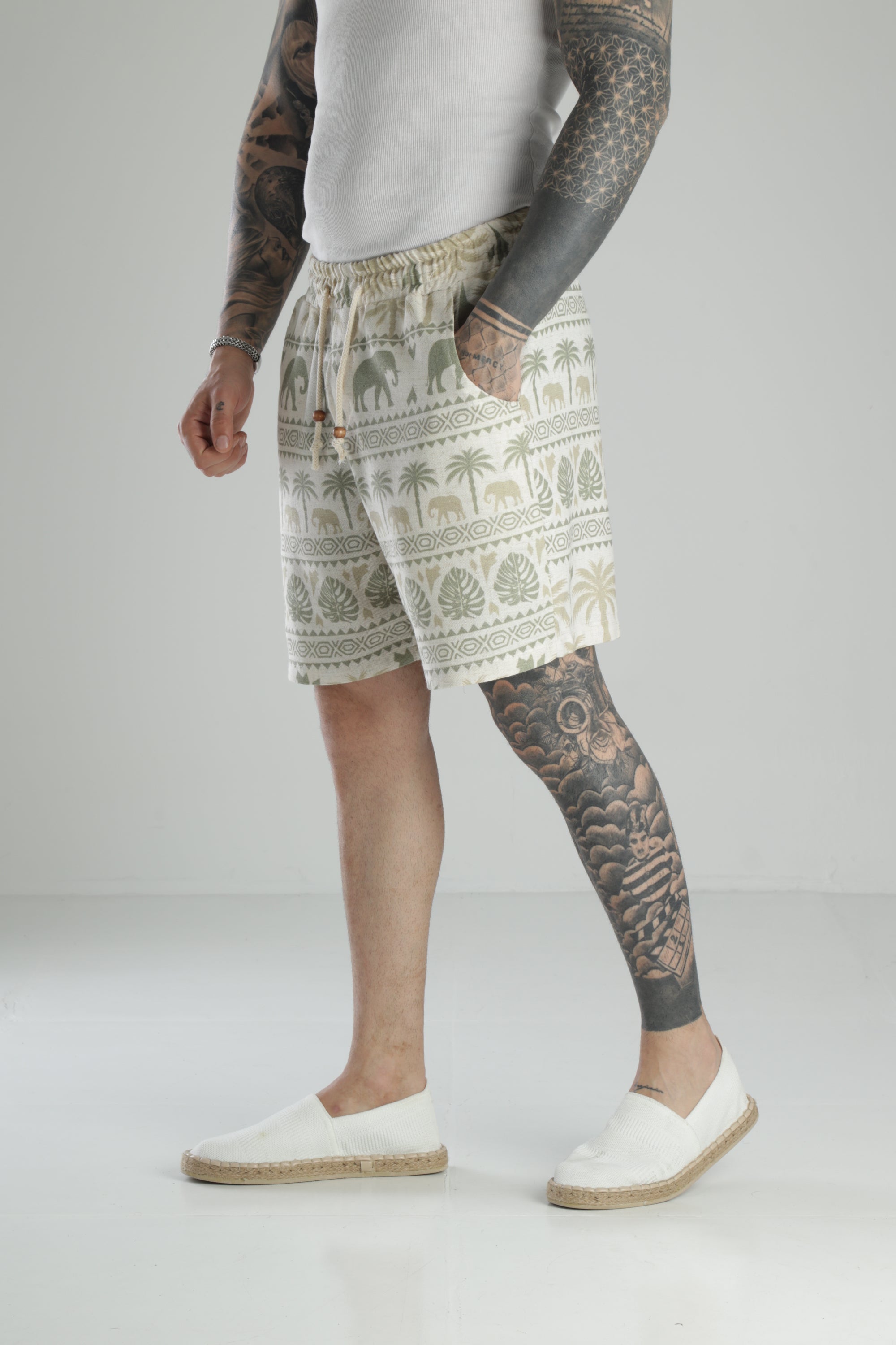 Fil Baskılı Keten Şort COC1463