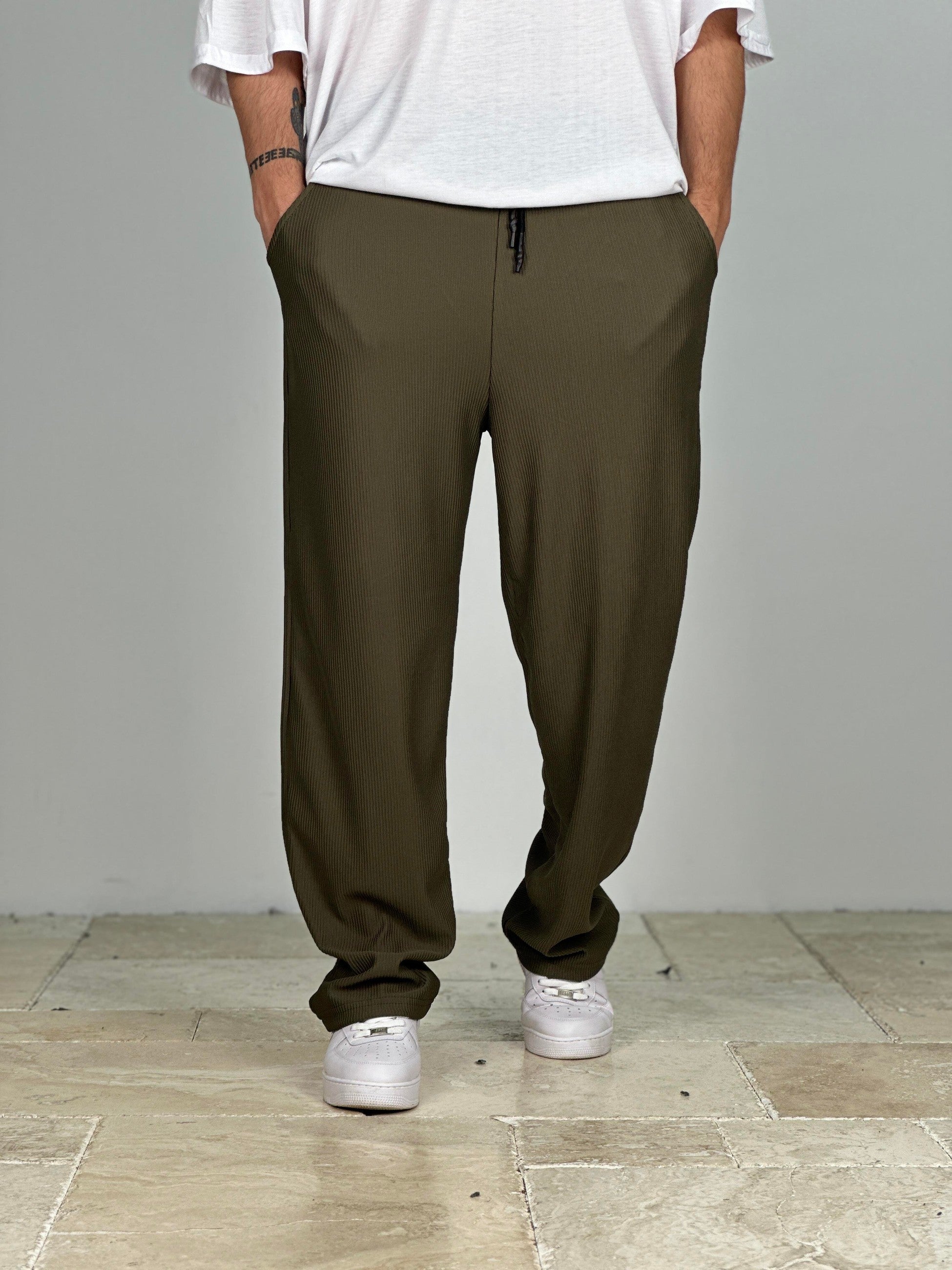 Fitilli Kumaş Haki Baggy Pantolon COC2288