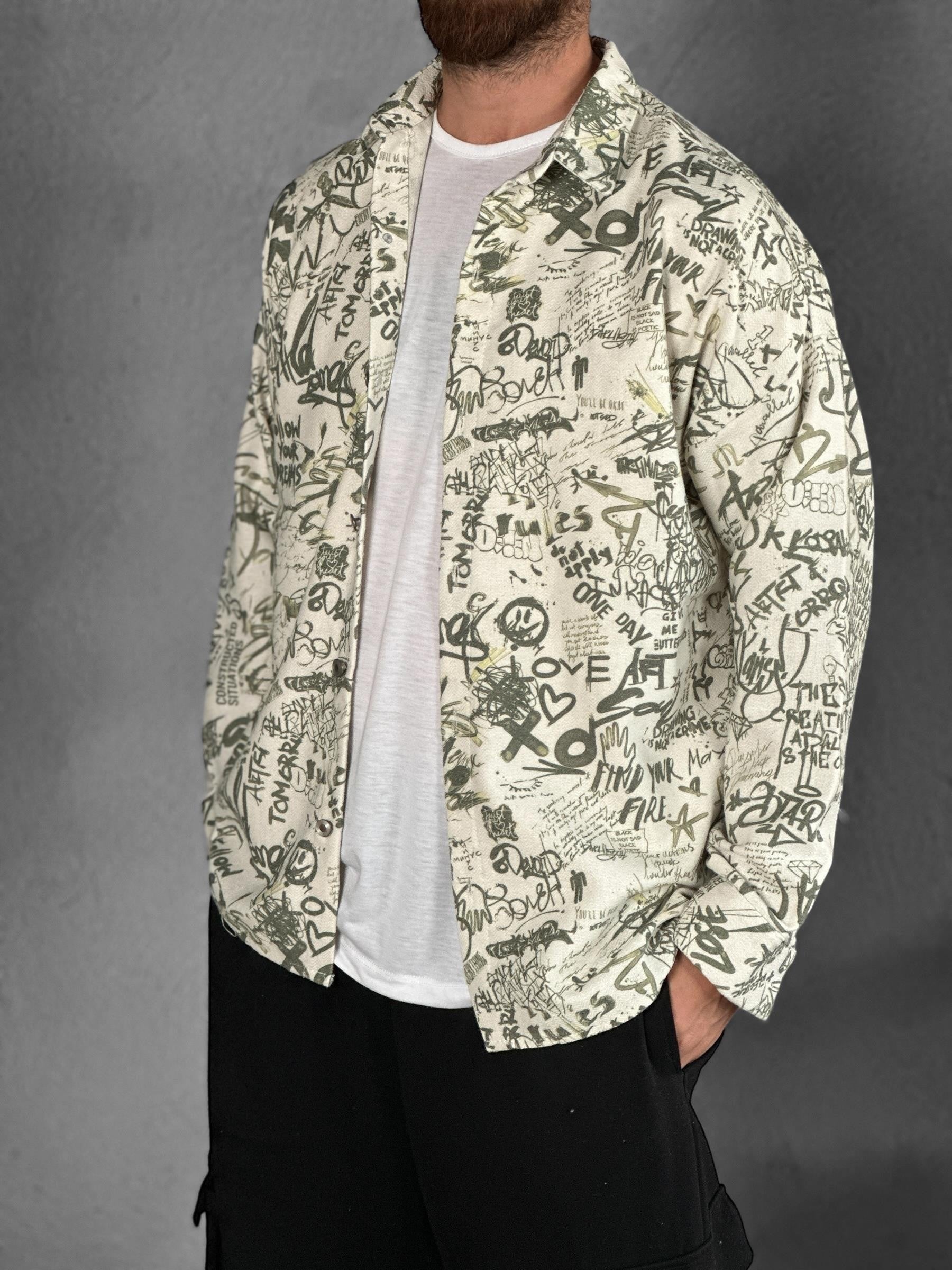 Gabardin Kumaş Yeşil Desenli Spor Gömlek COC2298