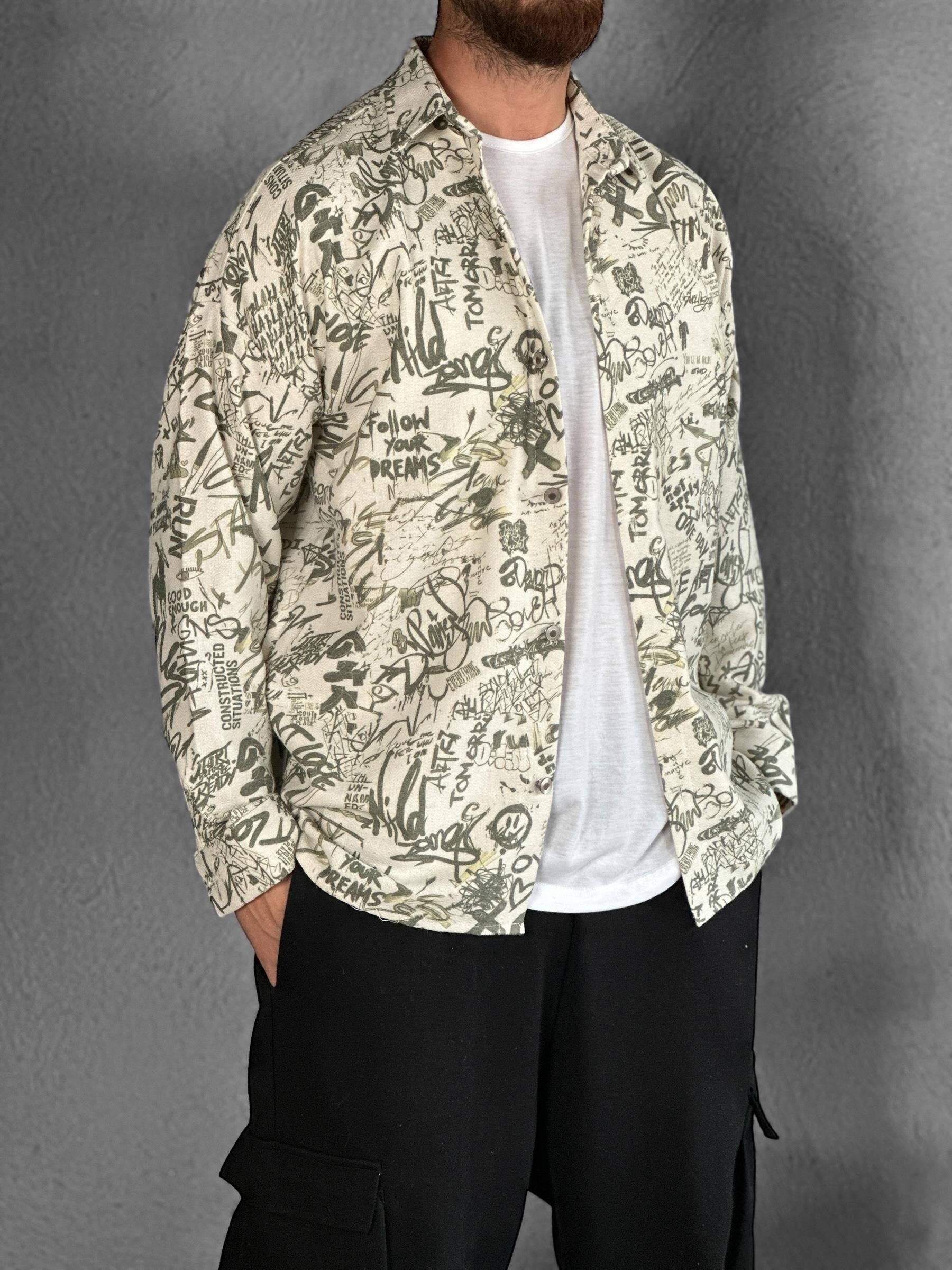 Gabardin Kumaş Yeşil Desenli Spor Gömlek COC2298