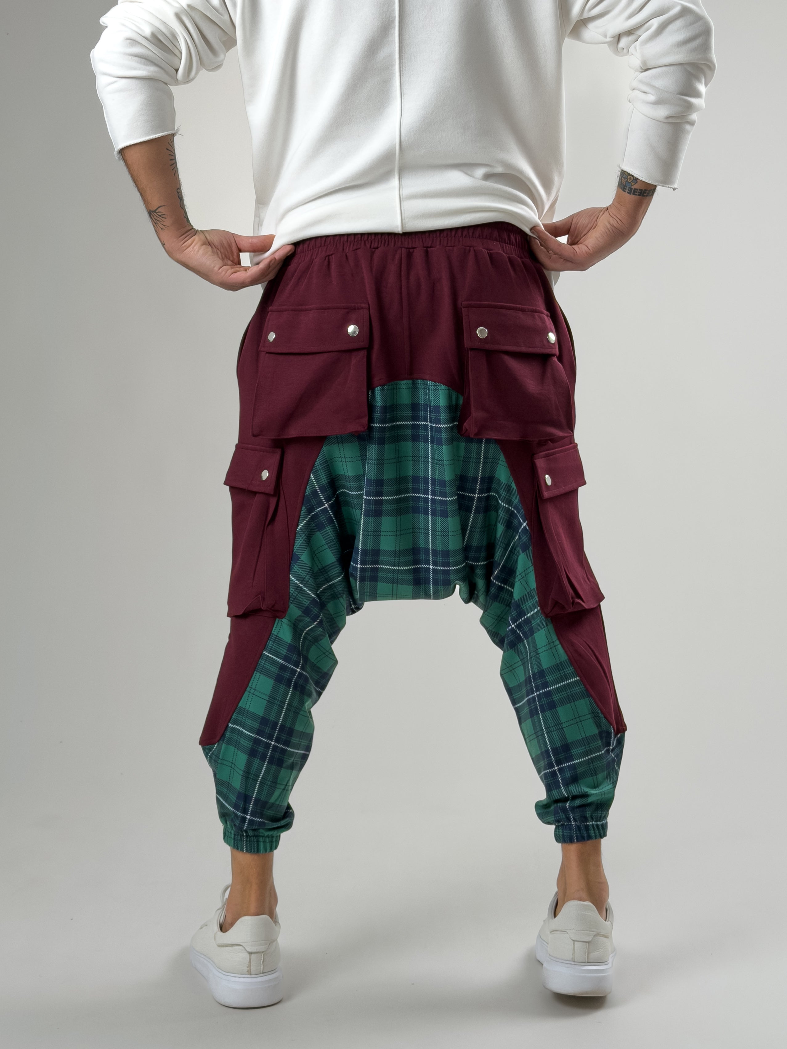 Garni Tasarım Erkek Bordo Etnik Desenli Spor Şalvar COC2614