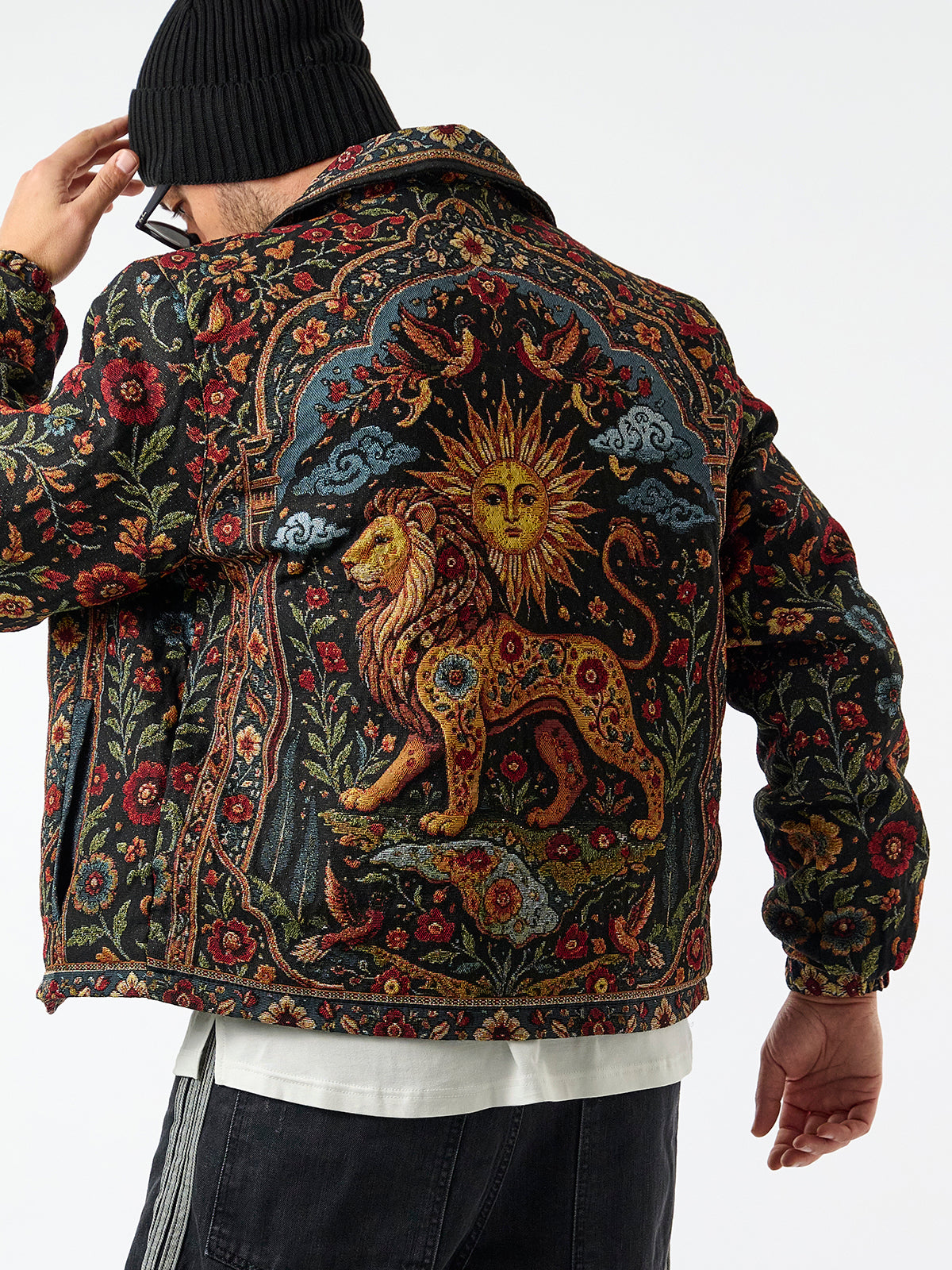 Goblen Kumaş Aslan Desenli Çıtçıtlı Erkek Ceket COC3594
