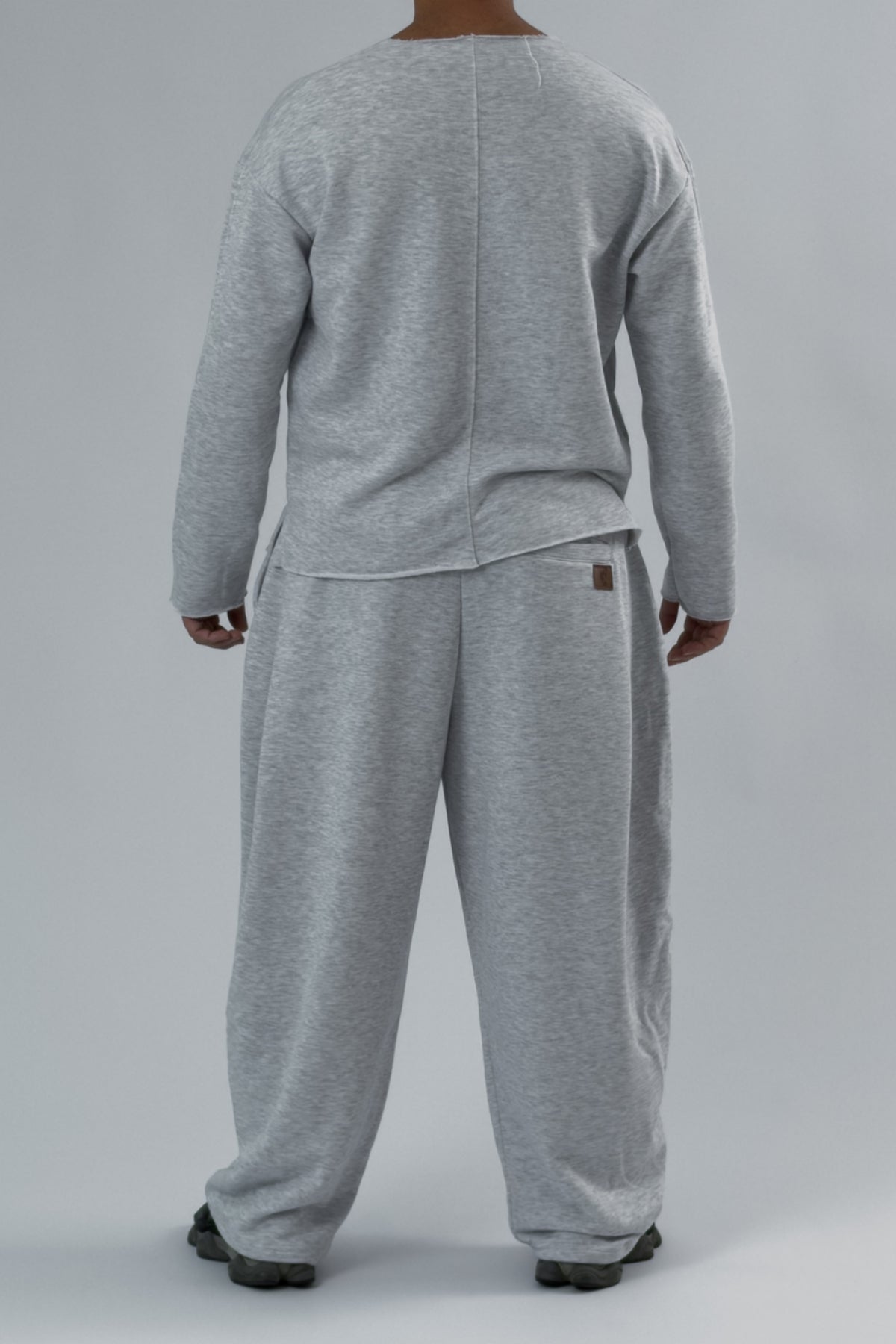 Gri Beli Bağcıklı Pileli Oversize Erkek Baggy Pantolon COC3660
