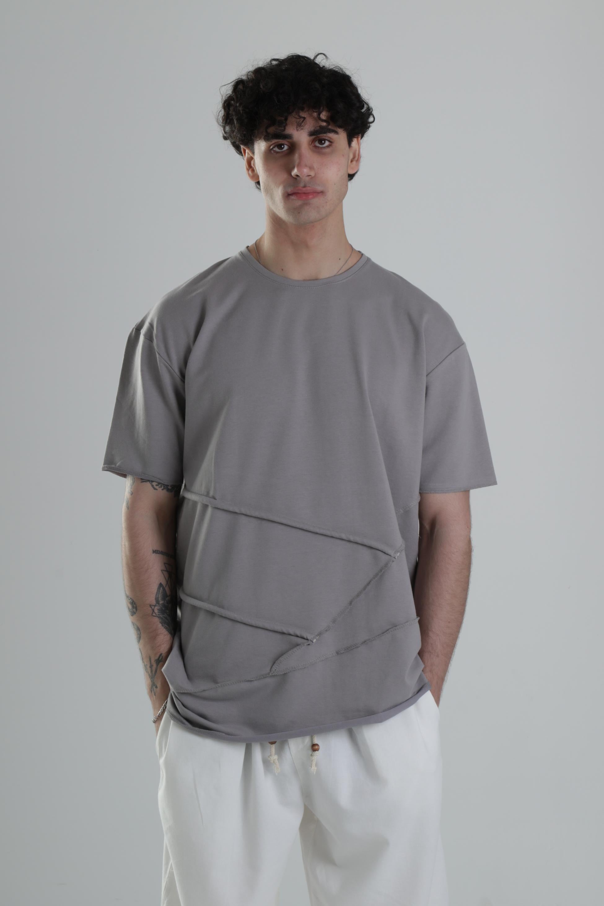 Gri Halat Detaylı Tasarım T-Shirt COC2117