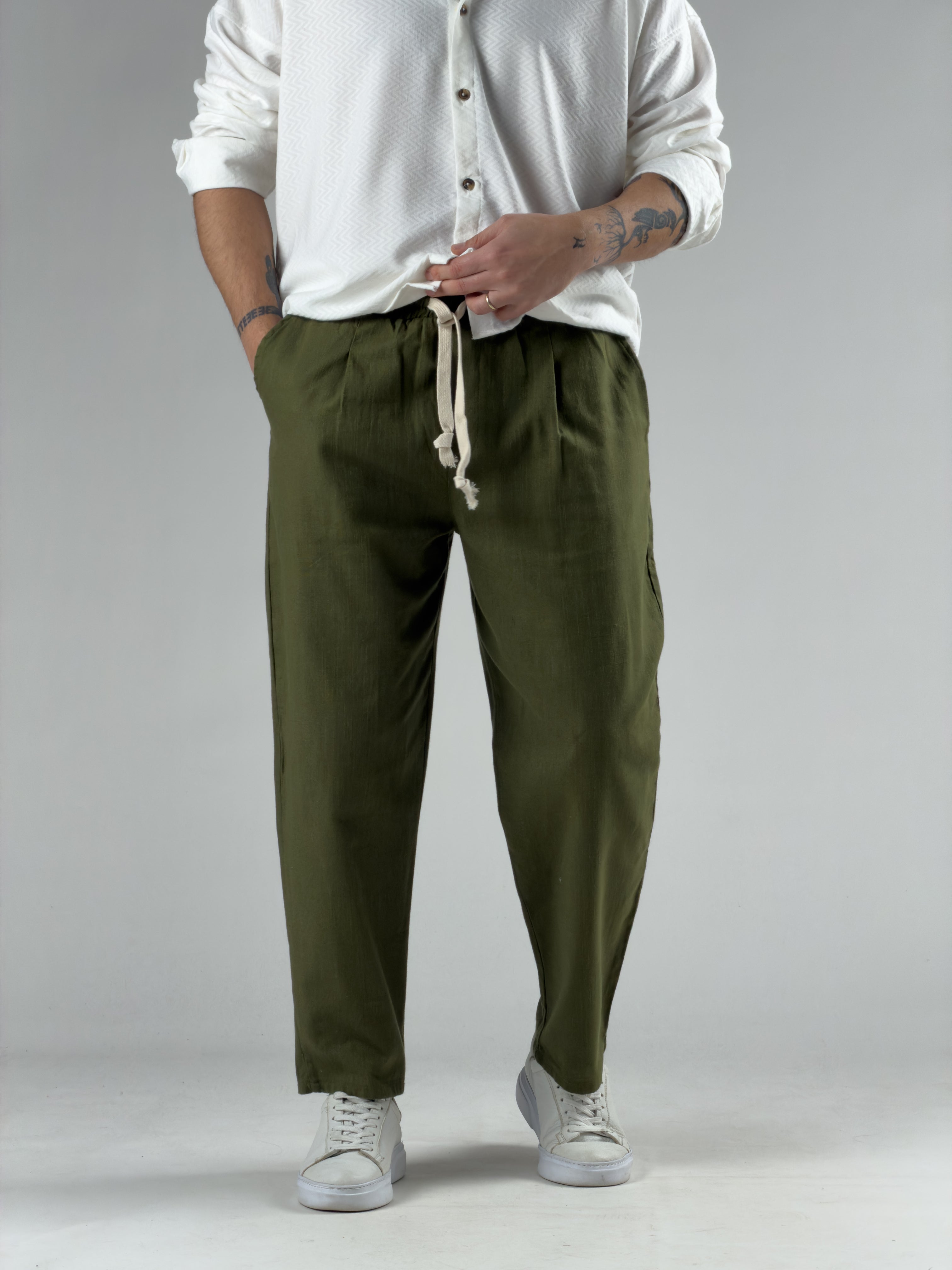 Haki Erkek Keten Pantolon COC3031