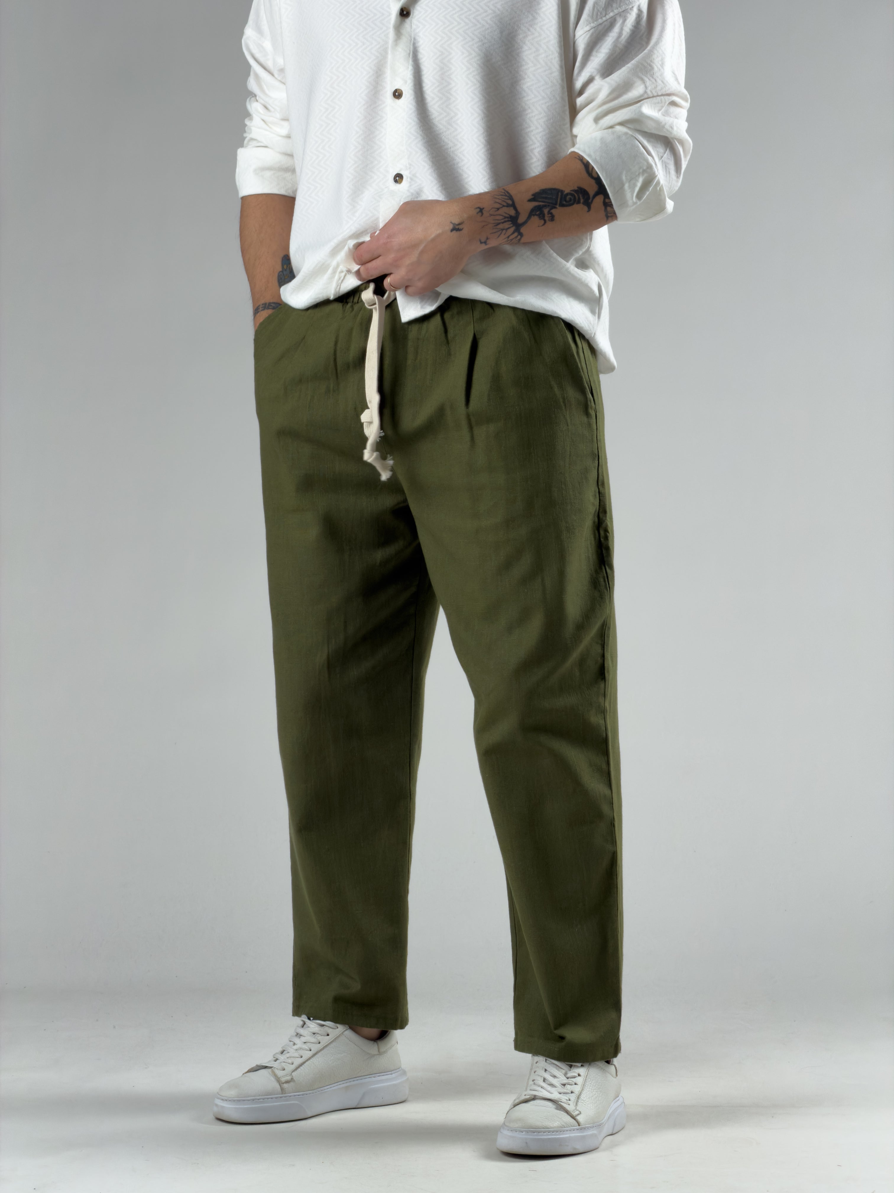Haki Erkek Keten Pantolon COC3031