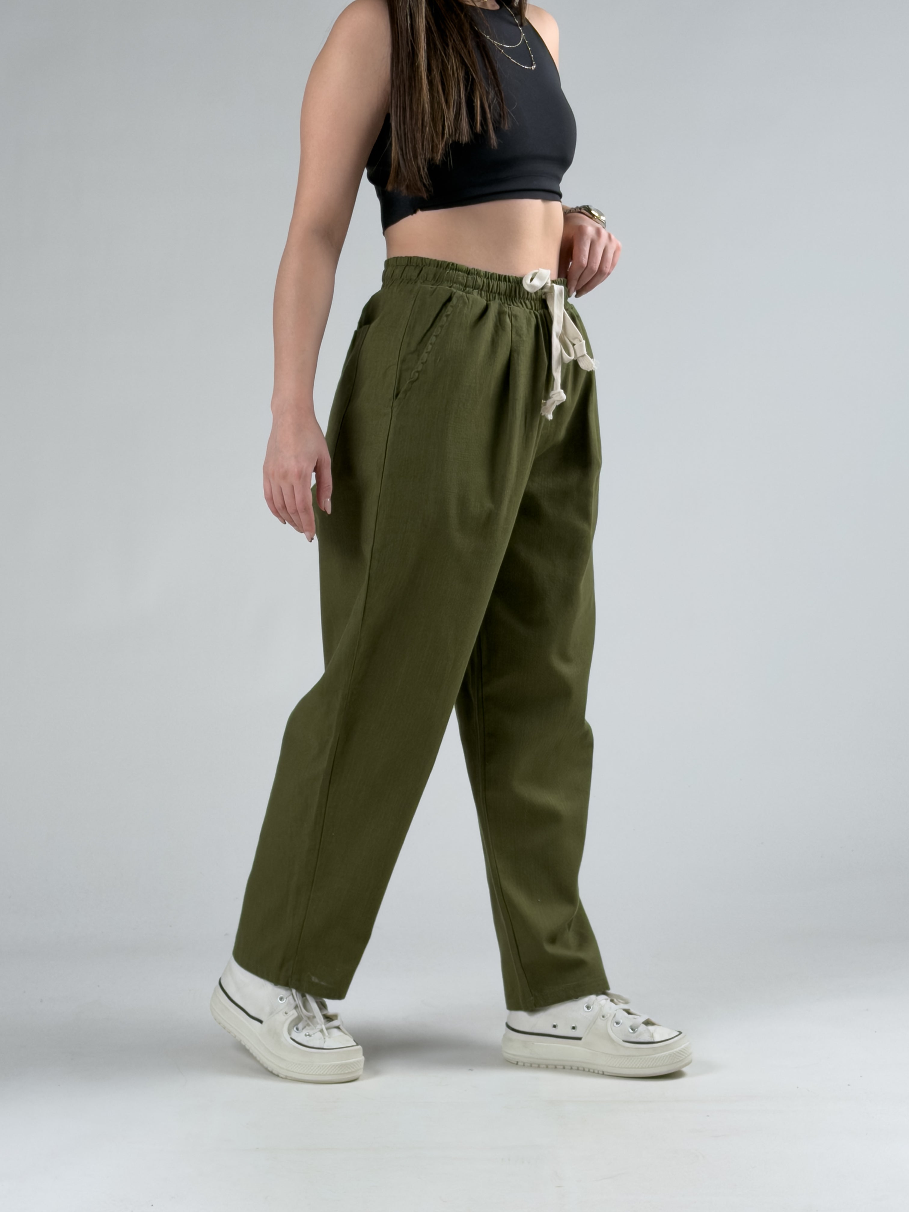 Haki Kadın Keten Pantolon COC3032
