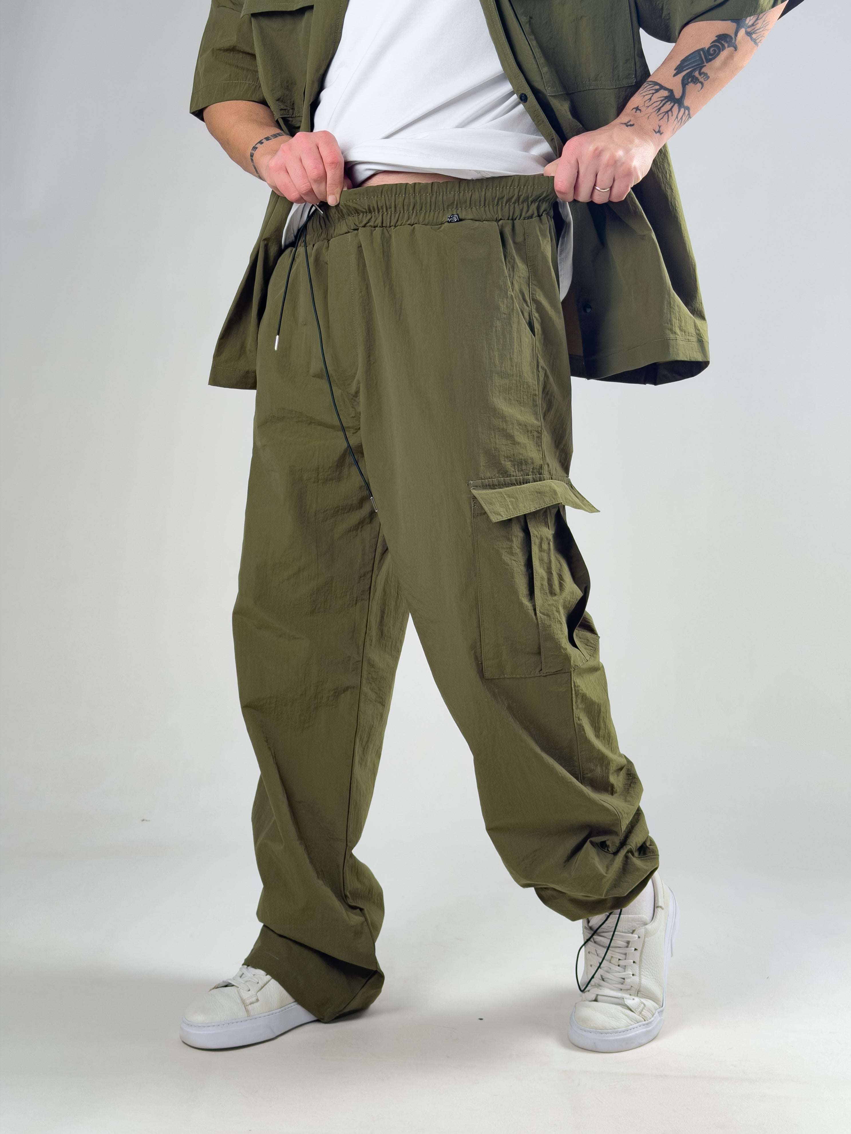 Haki Oversize Erkek Paraşüt Takım COC3082