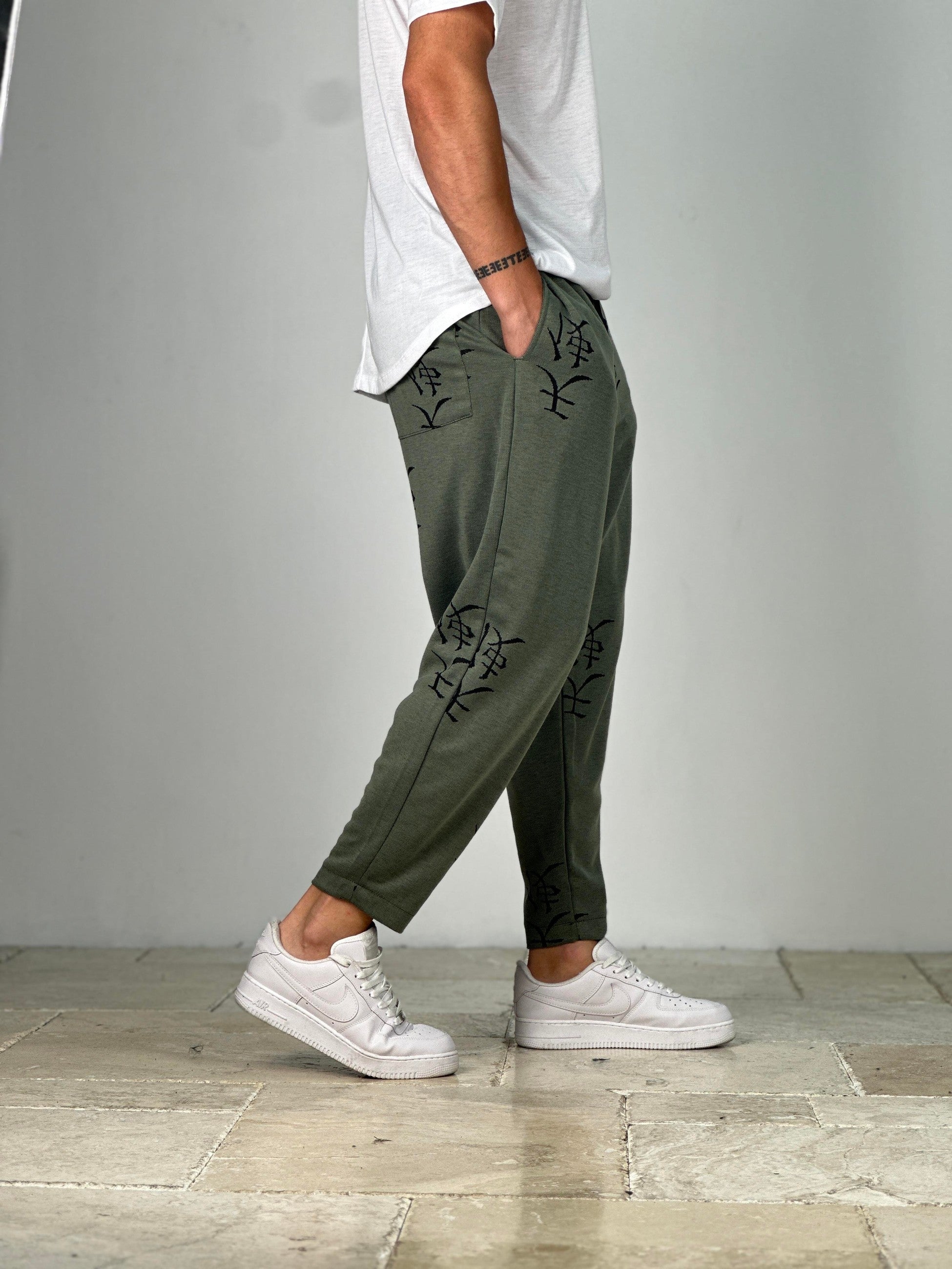 Haki - Siyah Chinese Baskılı Baget Pantolon COC2129