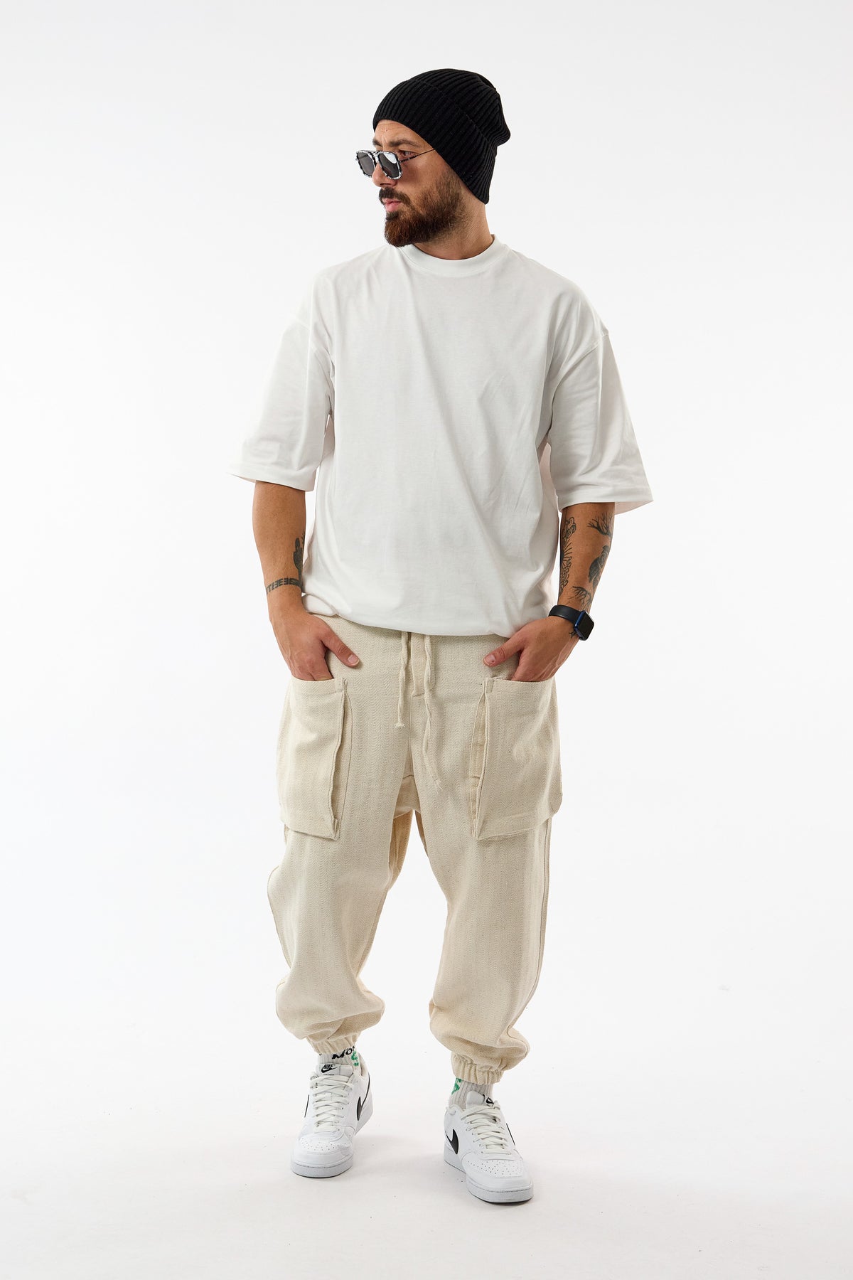 Harlem Balıksırtı Bej Kargo Jogger Erkek Pantolon COC3740
