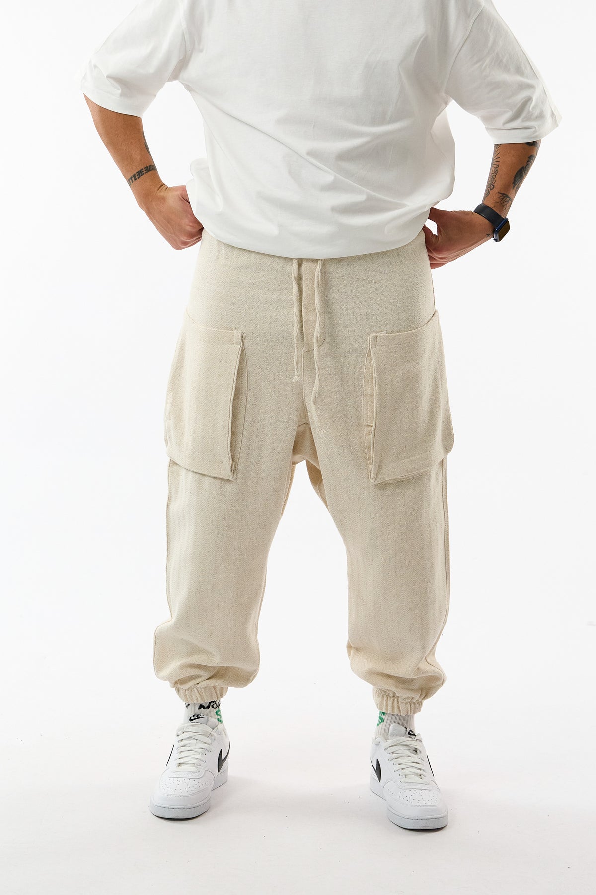 Harlem Balıksırtı Bej Kargo Jogger Erkek Pantolon COC3740