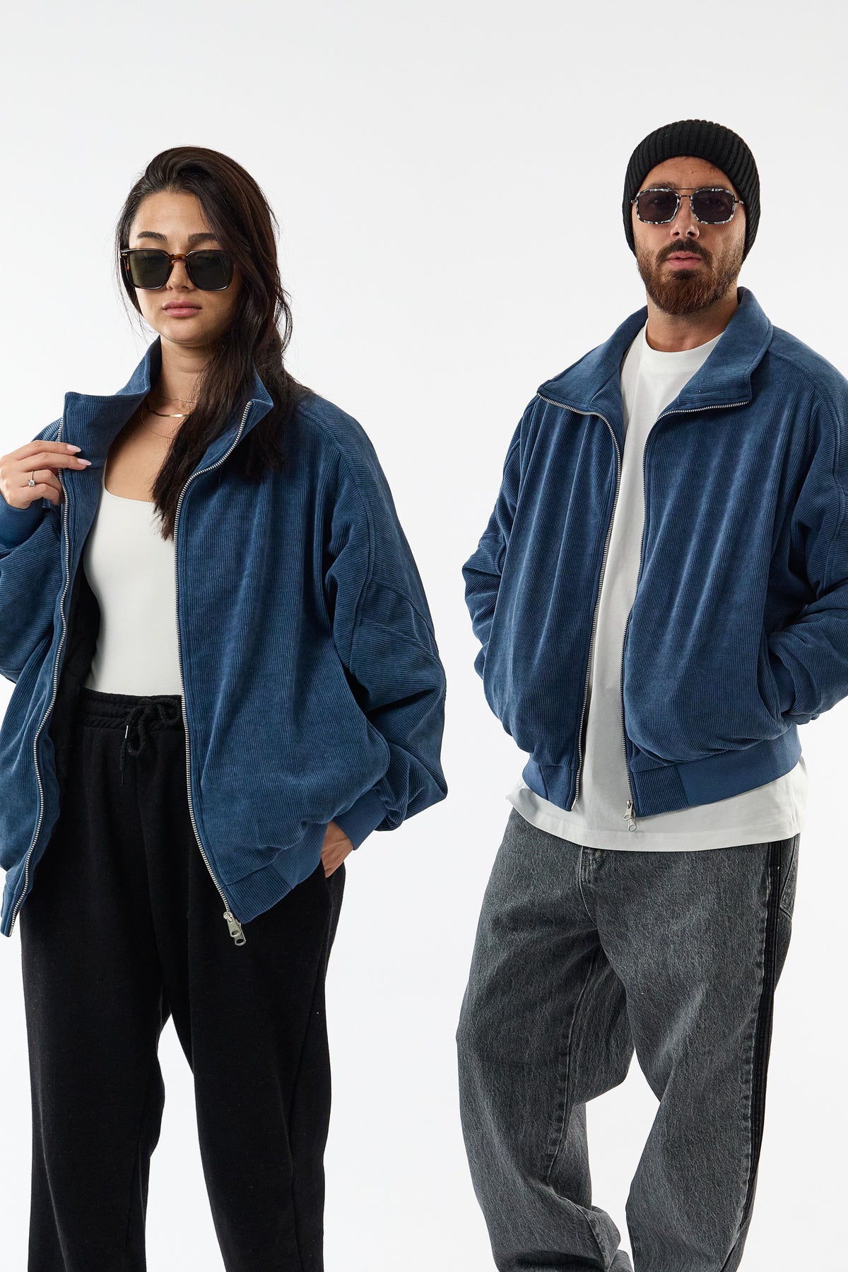 Hudson Fitilli Kadife Bomber Mavi Unisex Ceket COC3675