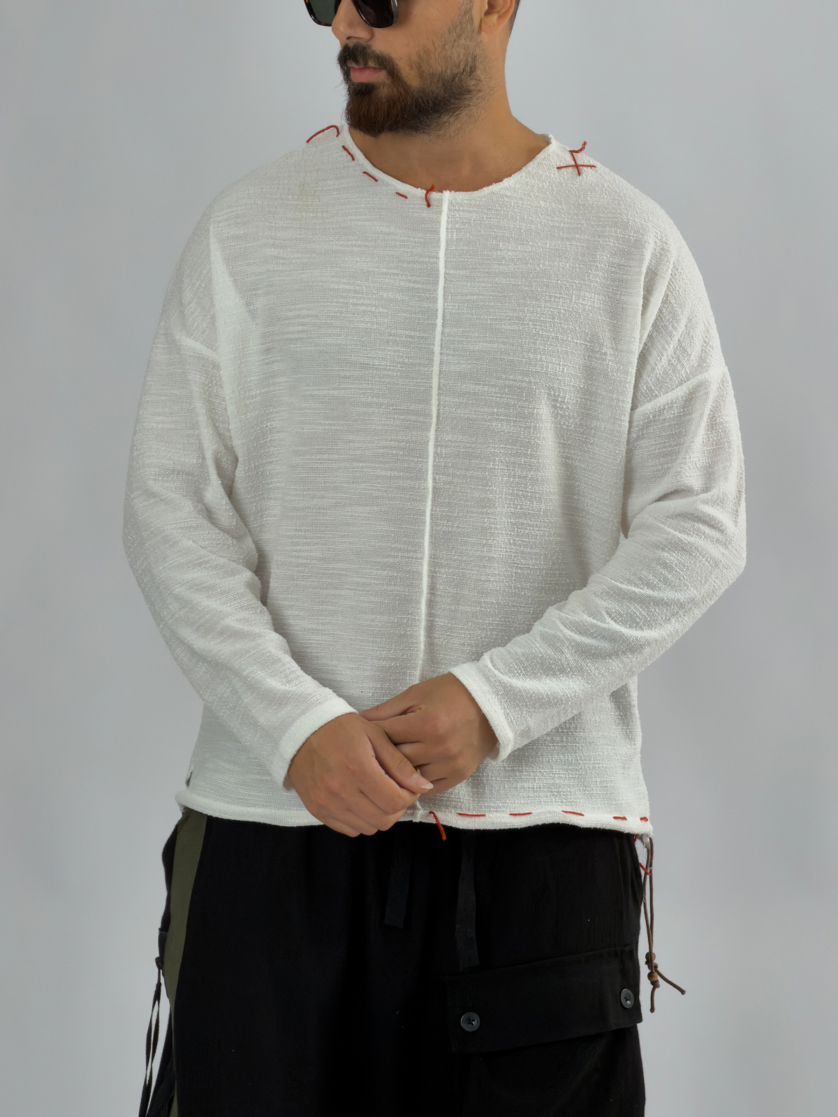 İp Detaylı Tasarım Beyaz Erkek Sweatshirt COC3467