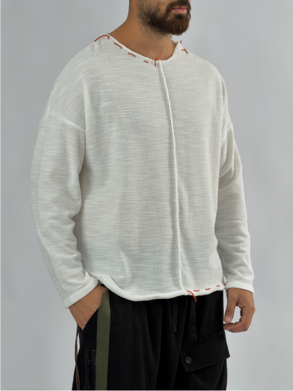 İp Detaylı Tasarım Beyaz Erkek Sweatshirt COC3467