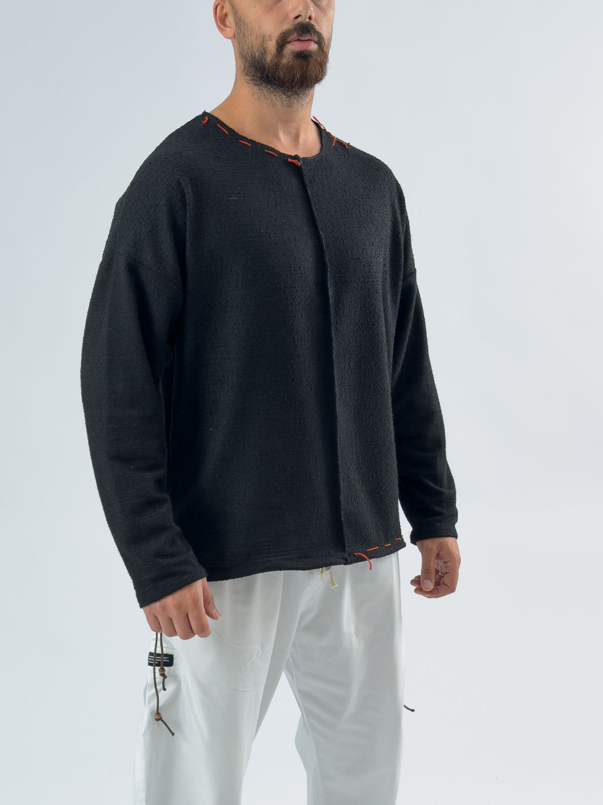 İp Detaylı Tasarım Siyah Erkek Sweatshirt COC3466