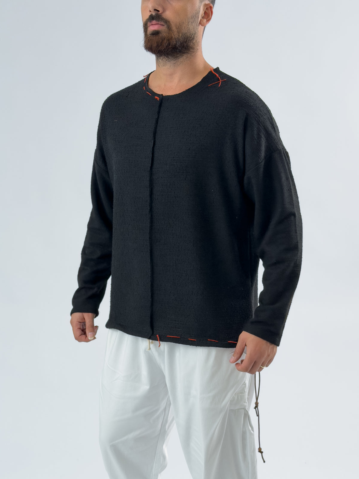İp Detaylı Tasarım Siyah Erkek Sweatshirt COC3466