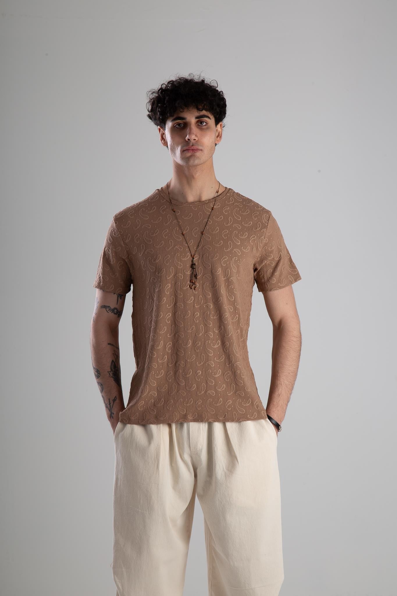 Jakarlı Kahve Örme T-Shirt COC2145